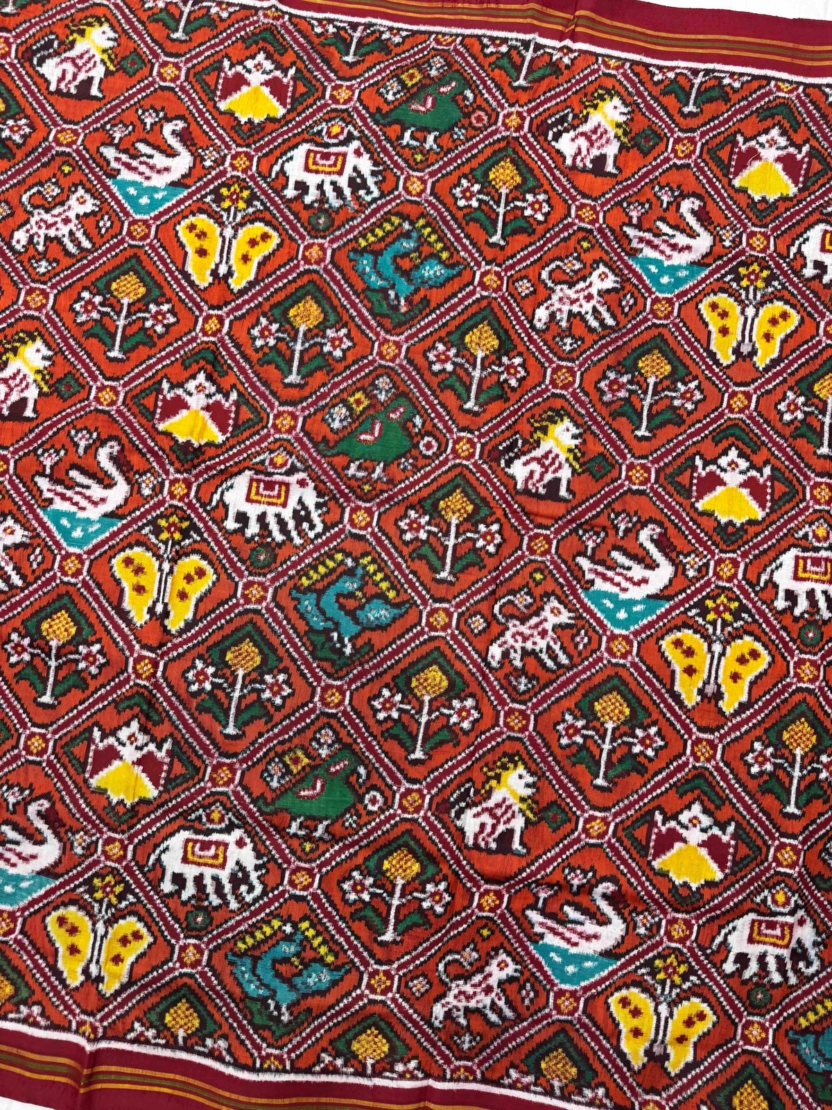 Red & Orange Narikunj Double Ikat Patan Patola Saree