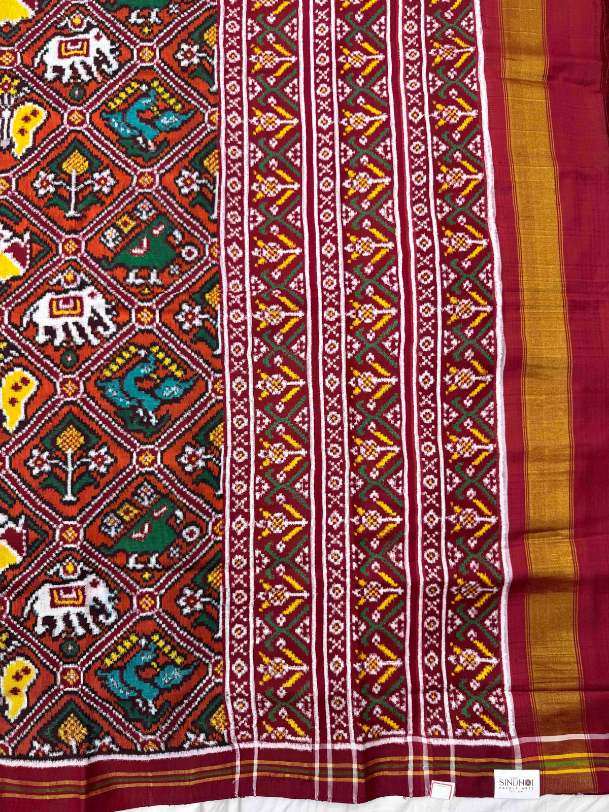 Red & Orange Narikunj Double Ikat Patan Patola Saree