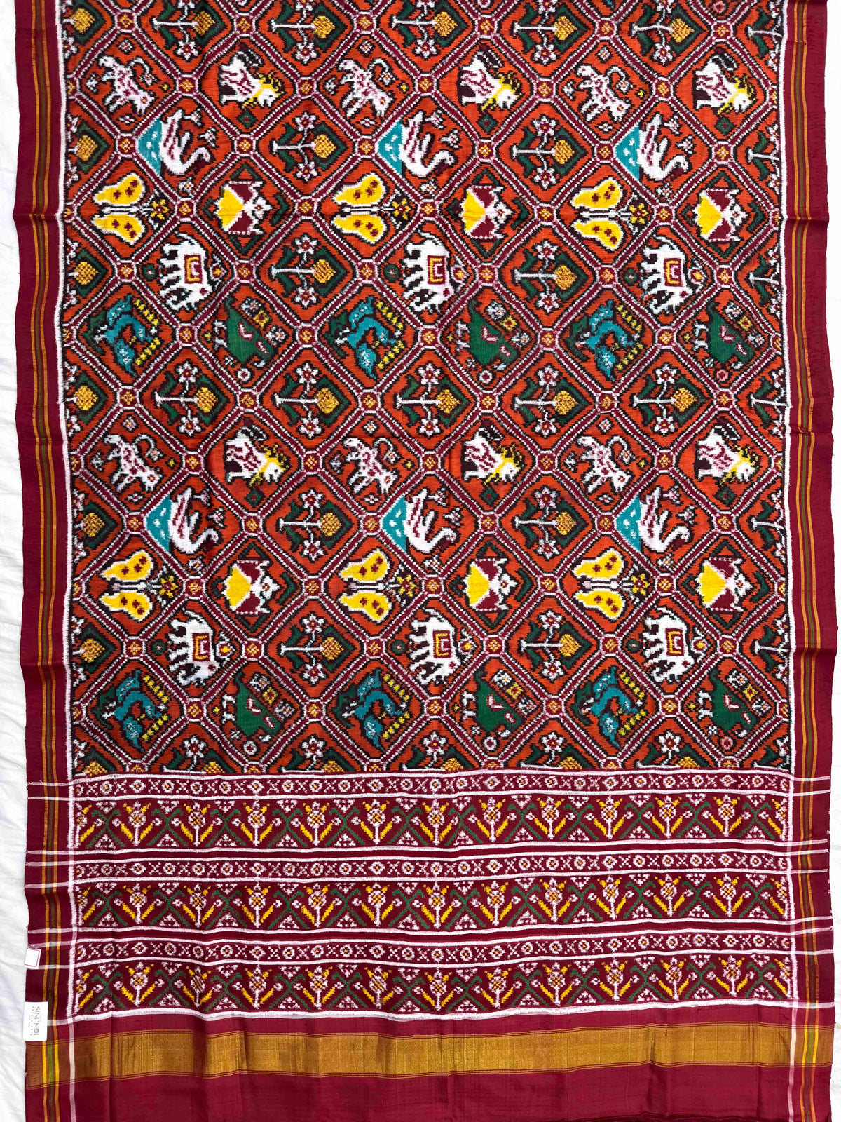 Red & Orange Narikunj Double Ikat Patan Patola Saree