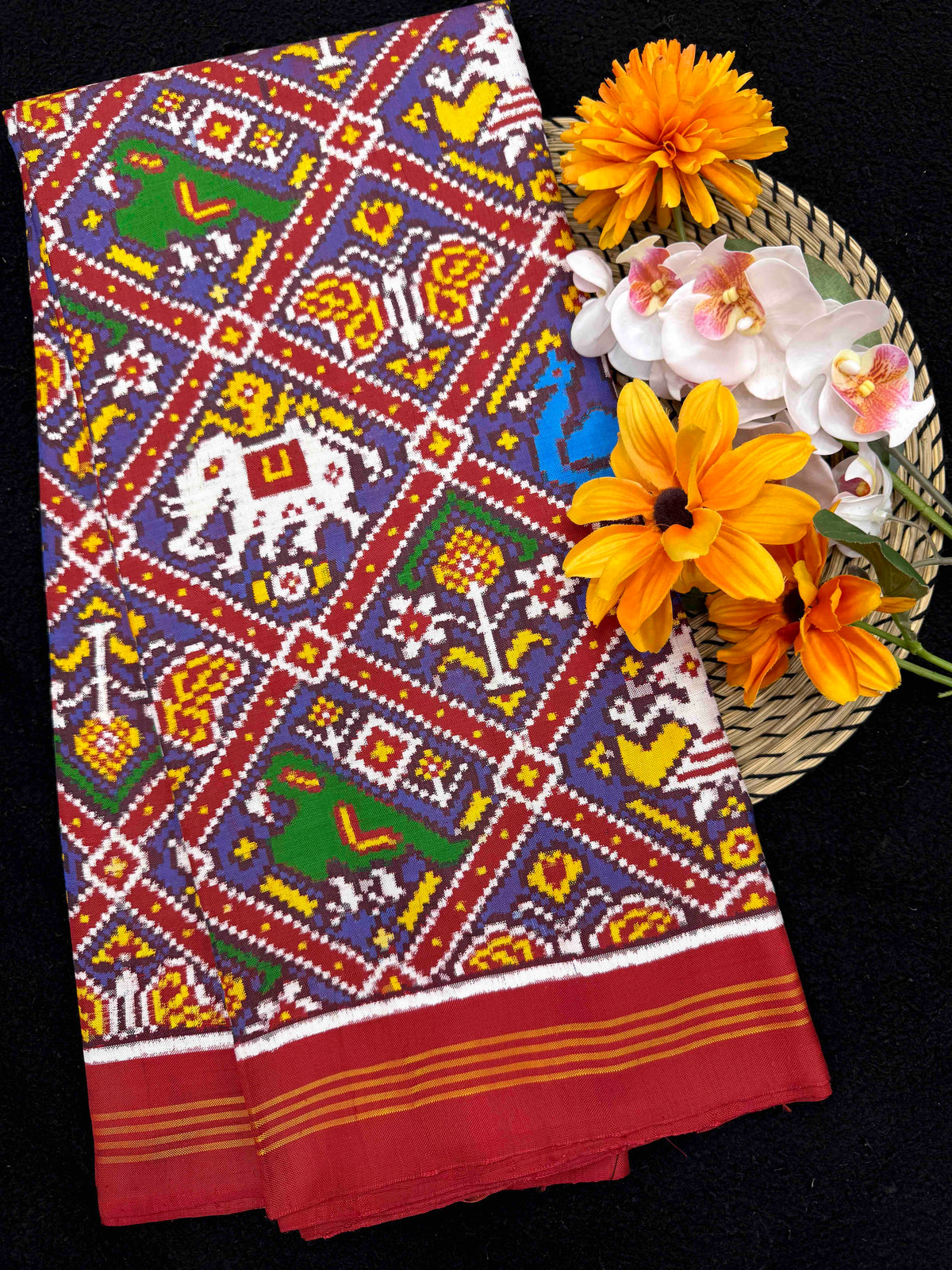 Red & Blue Purple Narikunj Double Ikat Patan Patola Saree