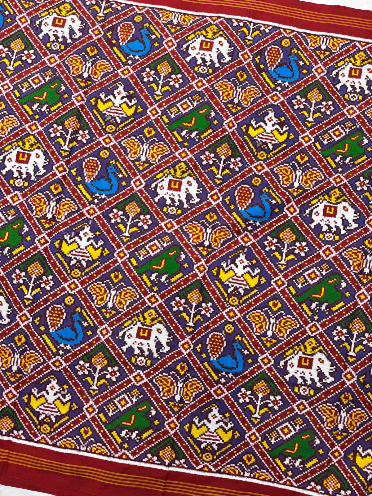 Red & Blue Purple Narikunj Double Ikat Patan Patola Saree