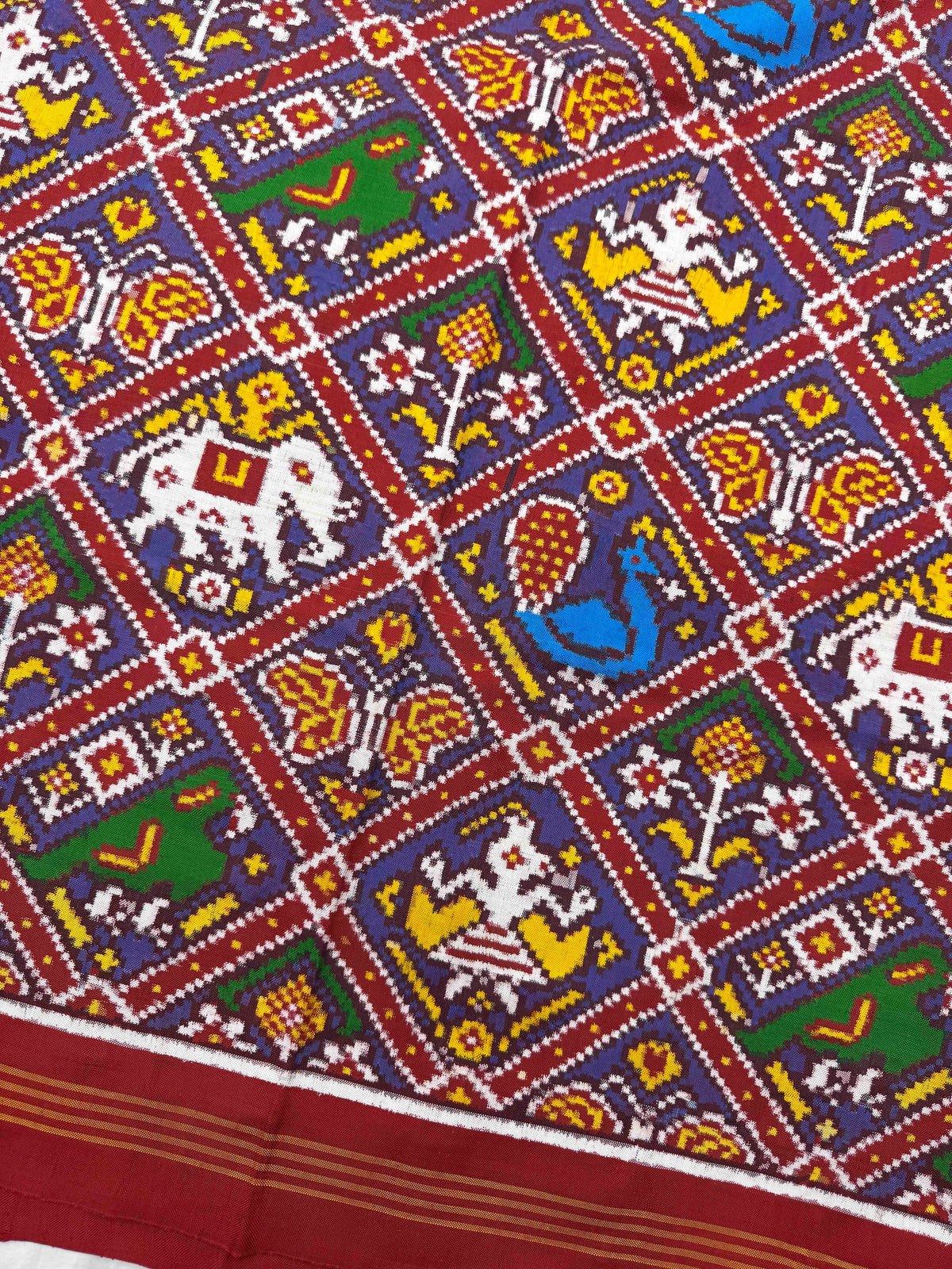 Red & Blue Purple Narikunj Double Ikat Patan Patola Saree
