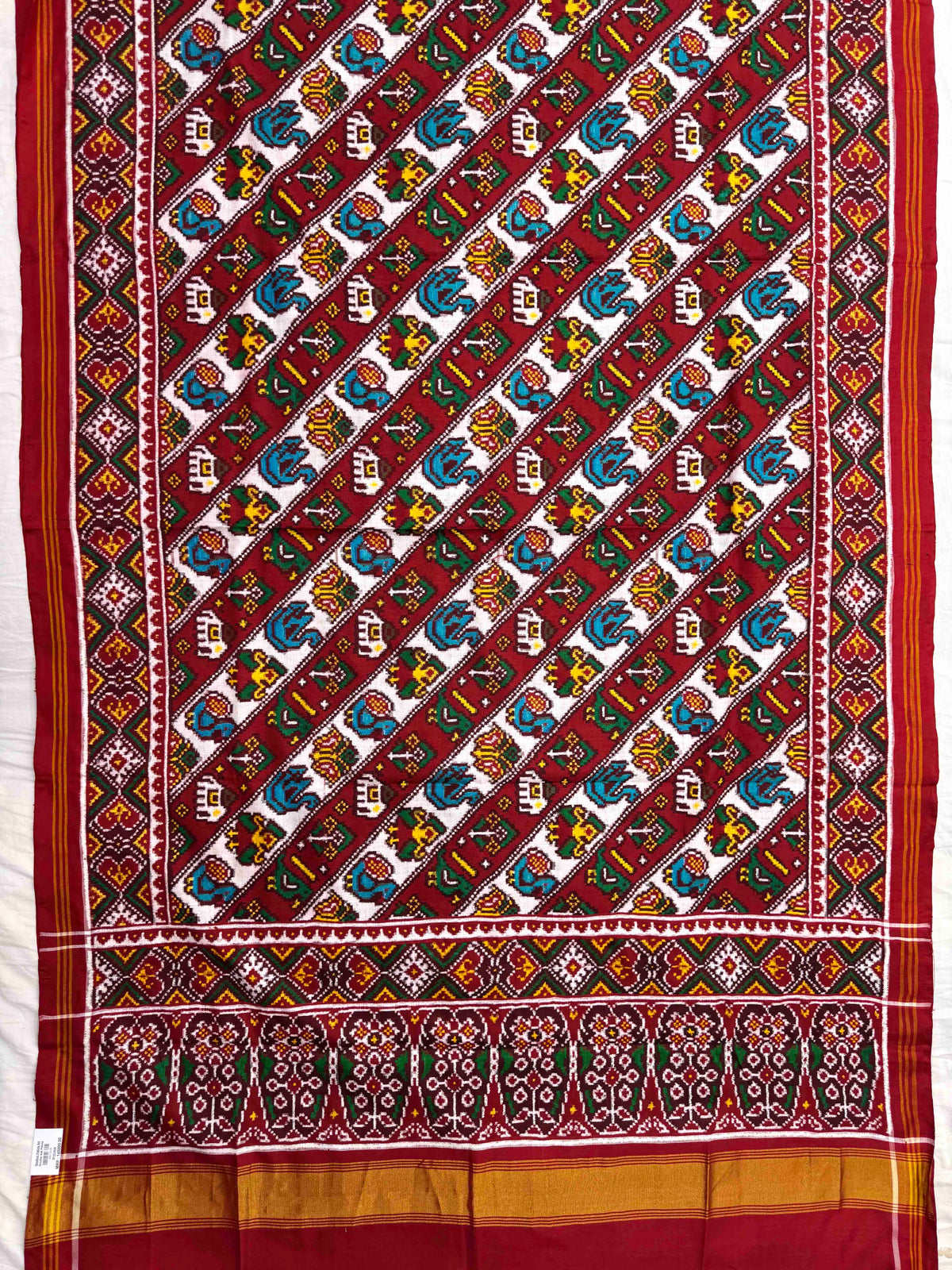 Red & White Small Narikunj Leheriya Double Ikat Patan Patola Saree