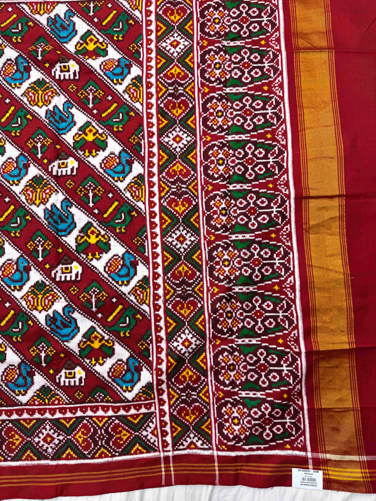 Red & White Small Narikunj Leheriya Double Ikat Patan Patola Saree