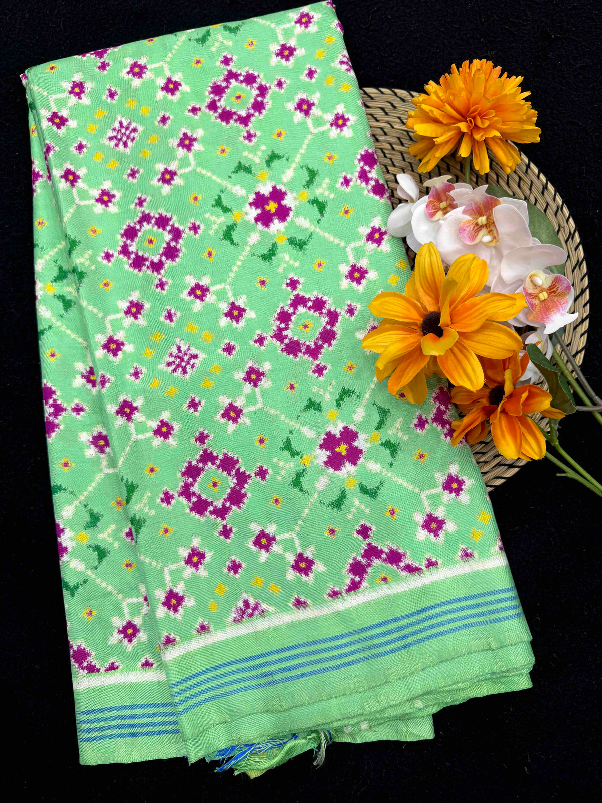 Mint Green Navratan Double Ikat Patan Patola Saree