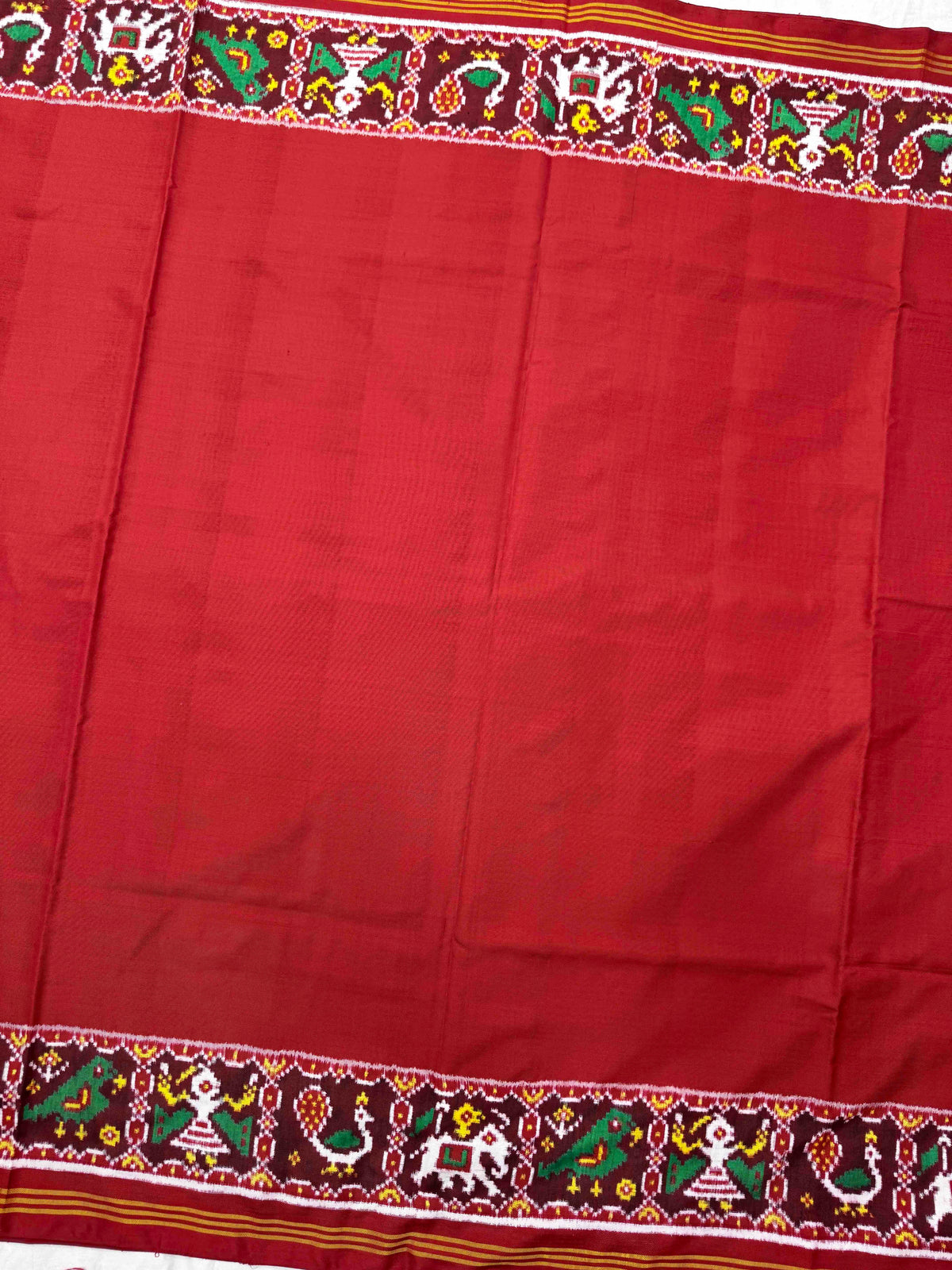 Red Plain with Narikunj Border Pallu Double Ikat Patan Patola Saree