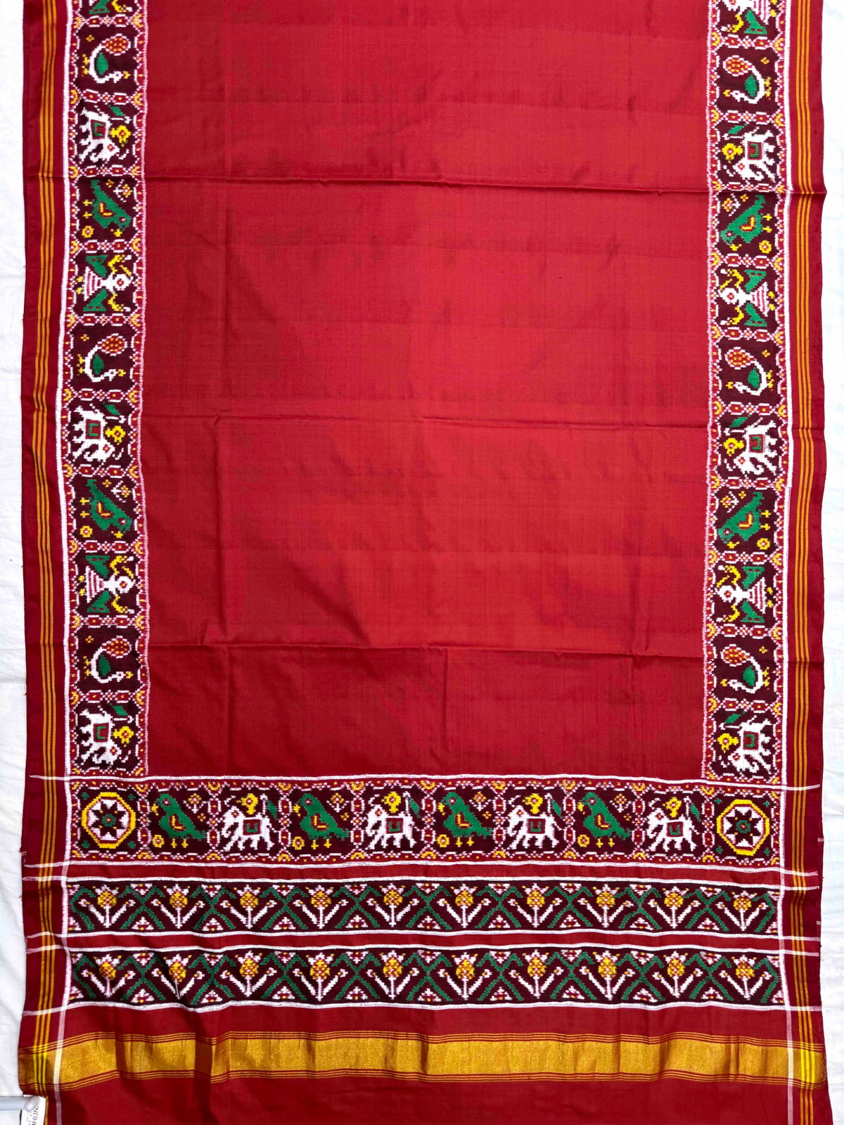 Red Plain with Narikunj Border Pallu Double Ikat Patan Patola Saree
