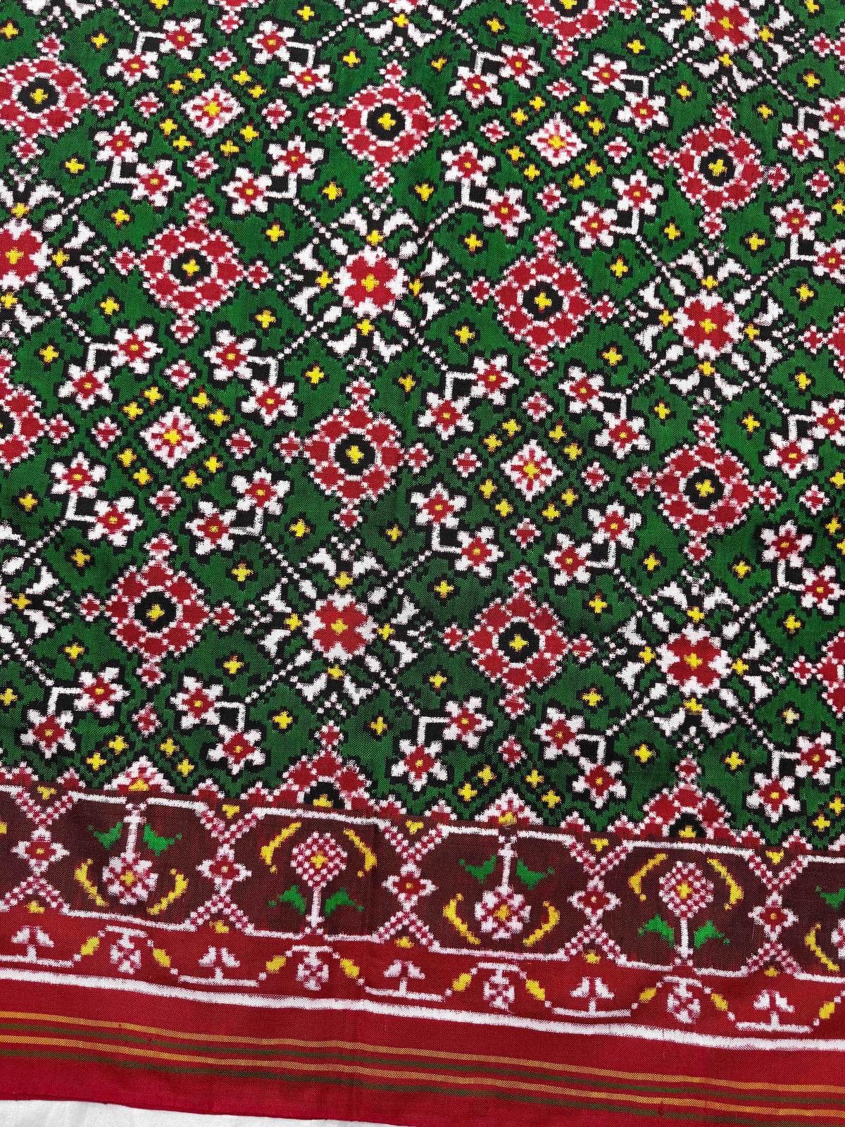Red & Green Navratan Double Ikat Patan Patola Saree