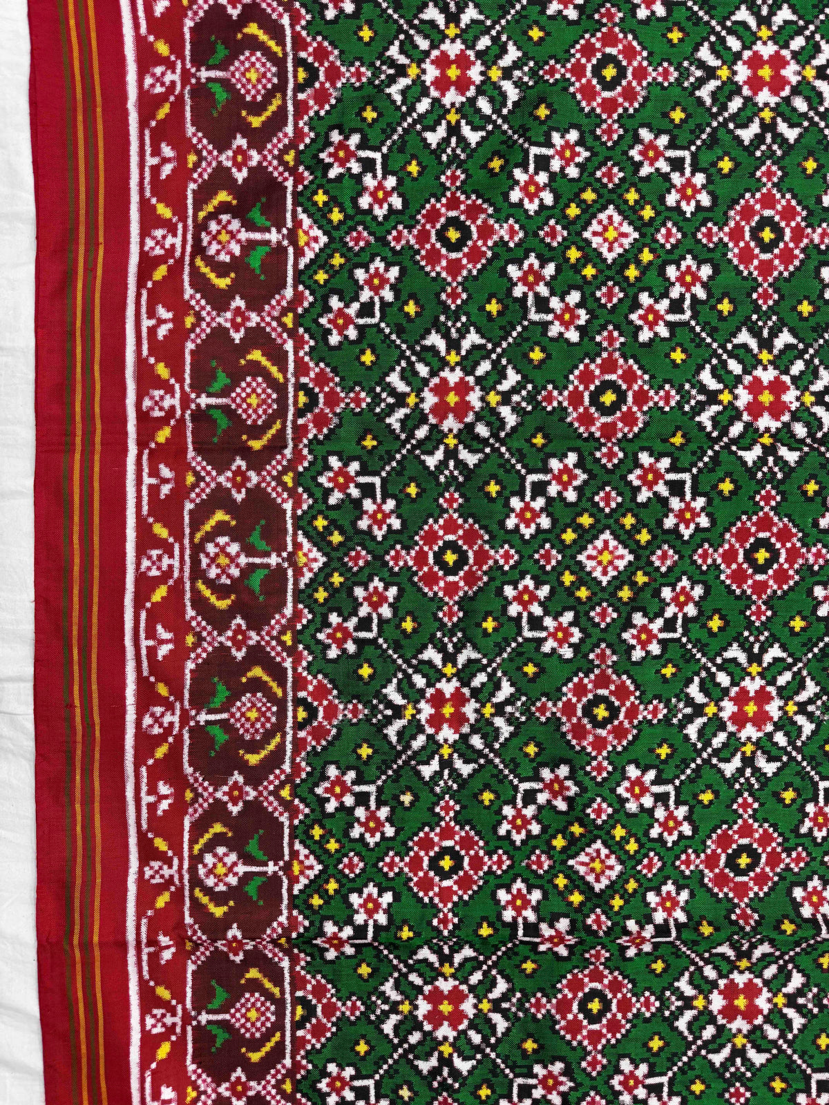 Red & Green Navratan Double Ikat Patan Patola Saree