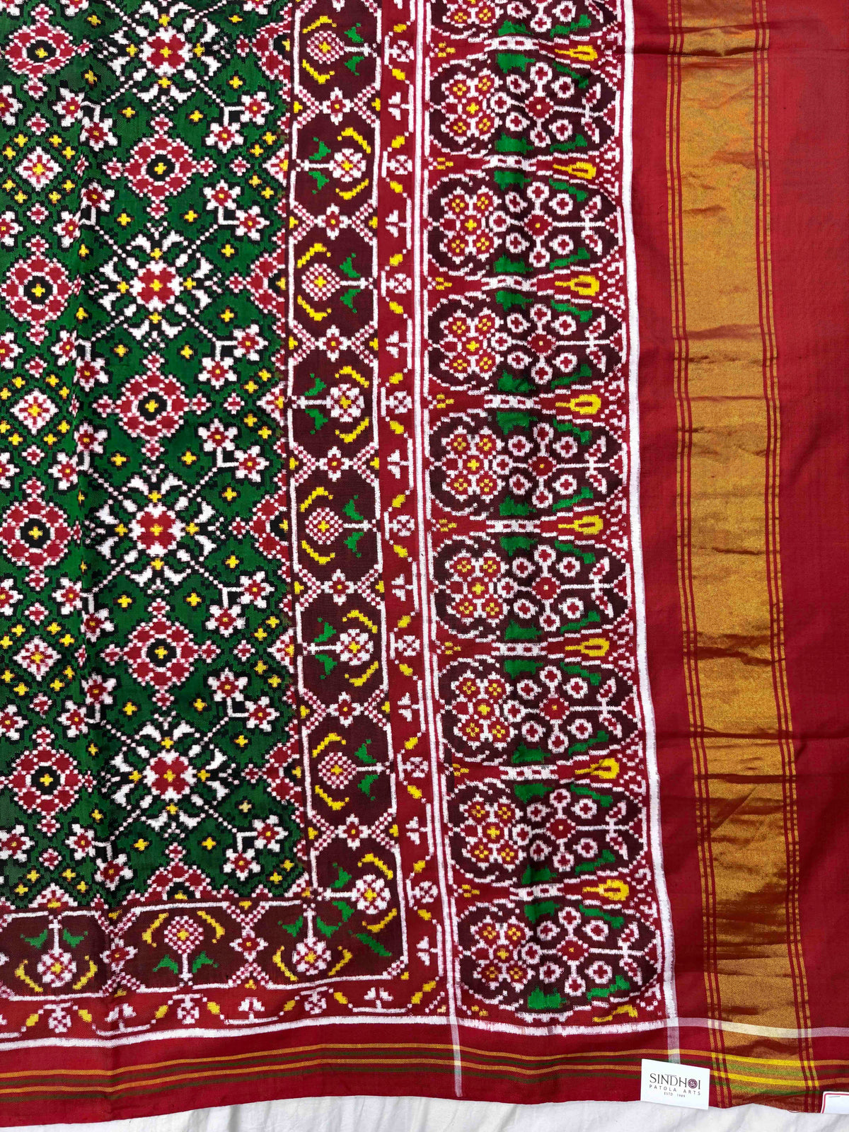 Red & Green Navratan Double Ikat Patan Patola Saree
