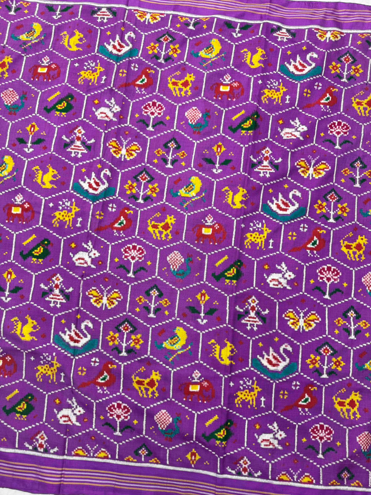 Purple Small Fancy Narikunj Double Ikat Patan Patola Saree