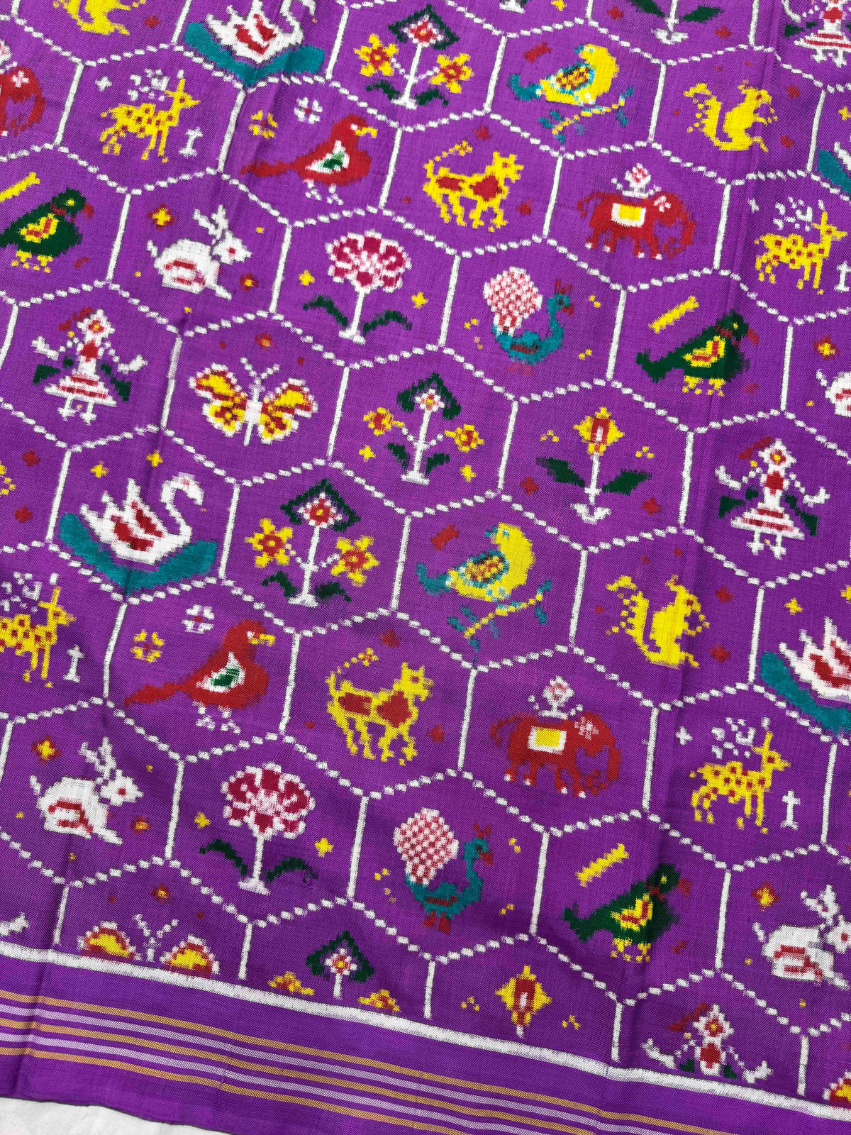 Purple Small Fancy Narikunj Double Ikat Patan Patola Saree