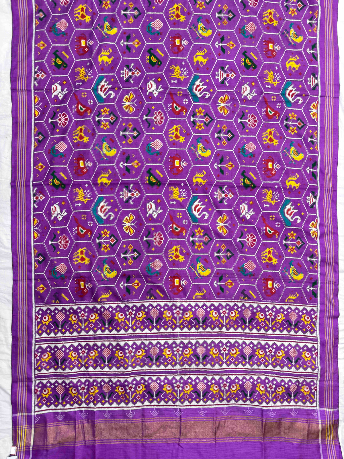 Purple Small Fancy Narikunj Double Ikat Patan Patola Saree