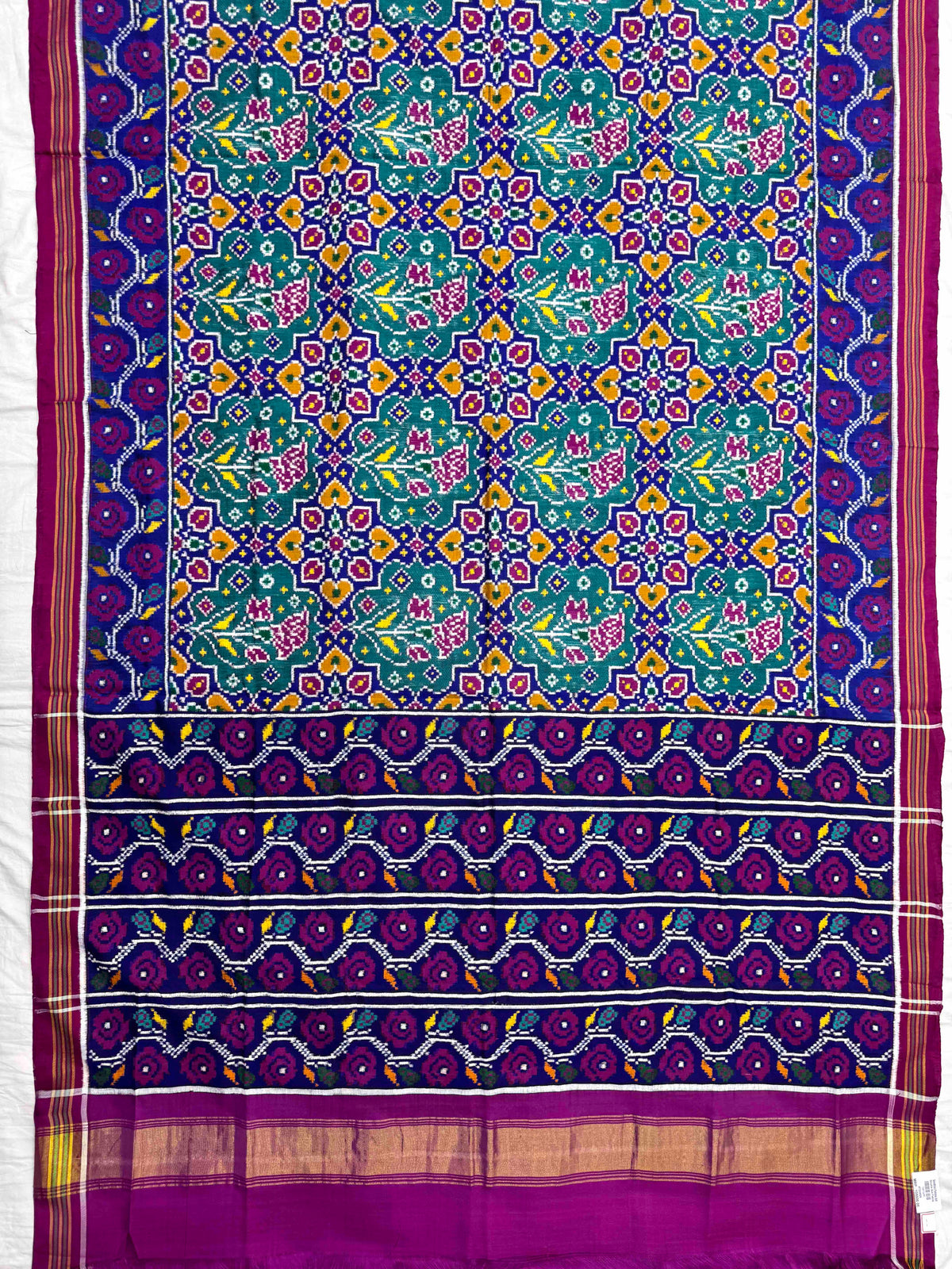 Pink & Turquoise Green Fancy Flower Double Ikat Patan Patola Saree
