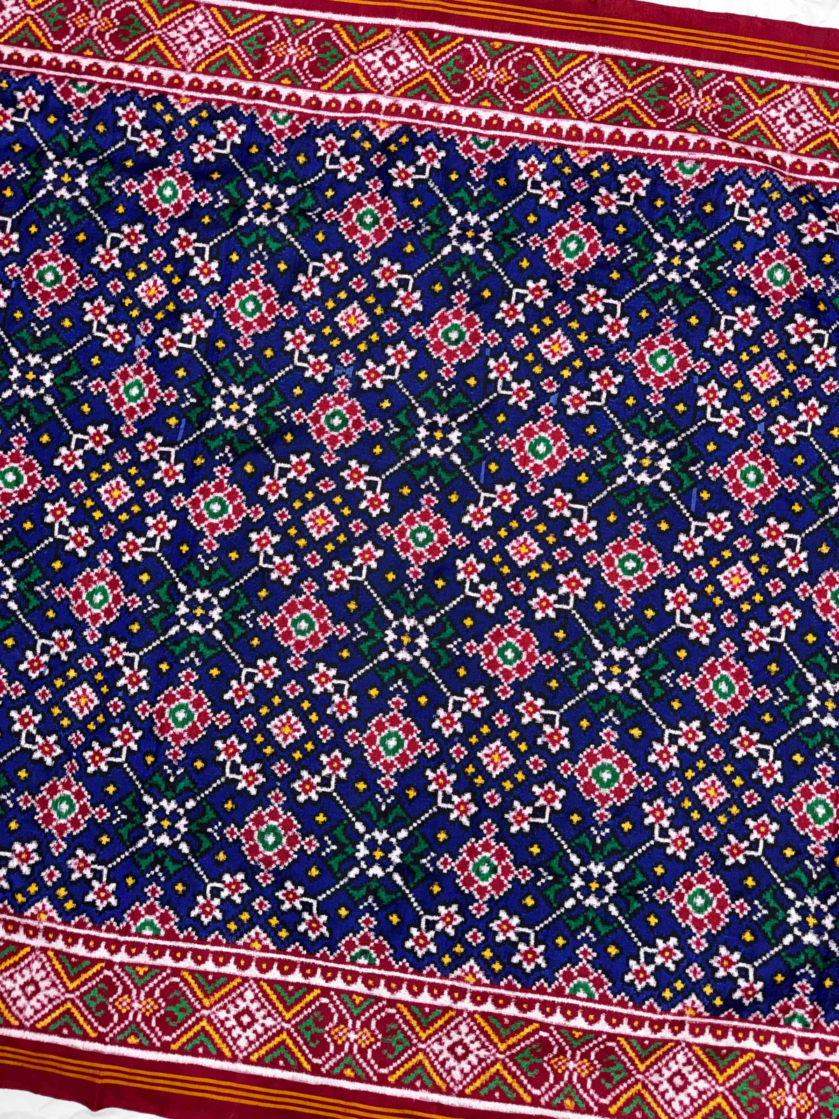 Red & Blue Navratan Double Ikat Patan Patola Saree