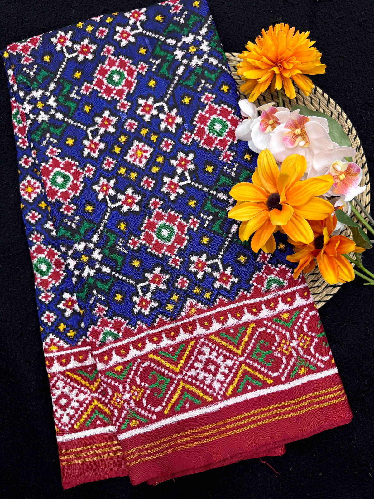 Red & Blue Navratan Double Ikat Patan Patola Saree