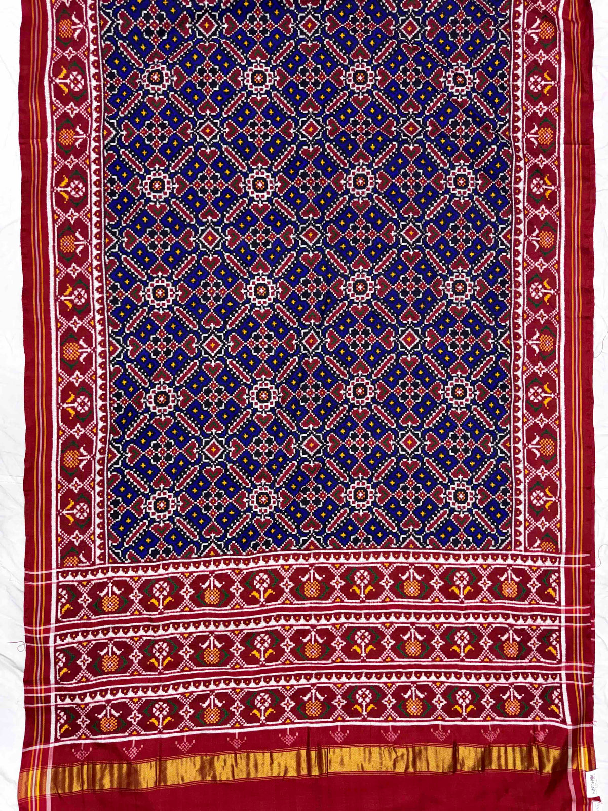 Maroon & Blue Manekchowk Double Ikat Patan Patola Saree