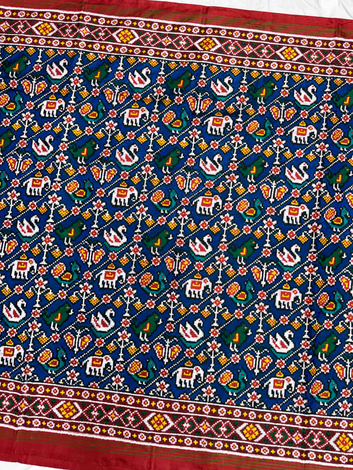 Red & Blue Narikunj Leheriya Double Ikat Patan Patola Saree
