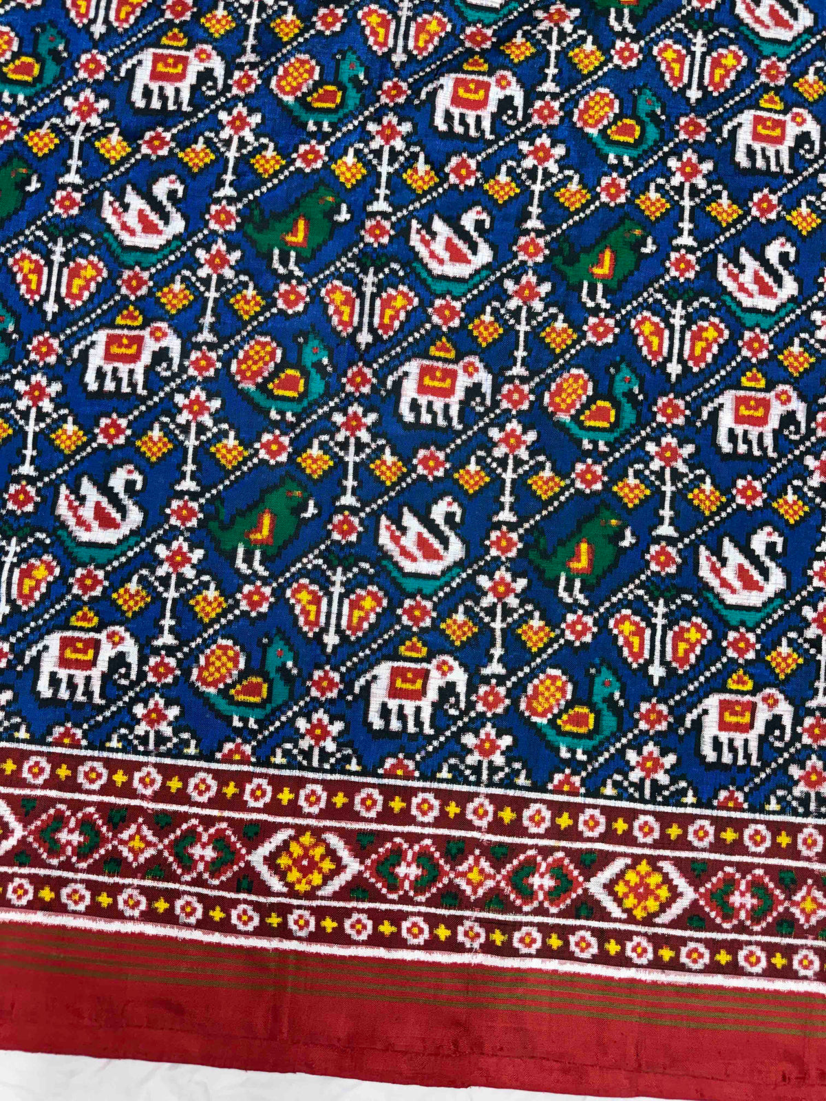 Red & Blue Narikunj Leheriya Double Ikat Patan Patola Saree