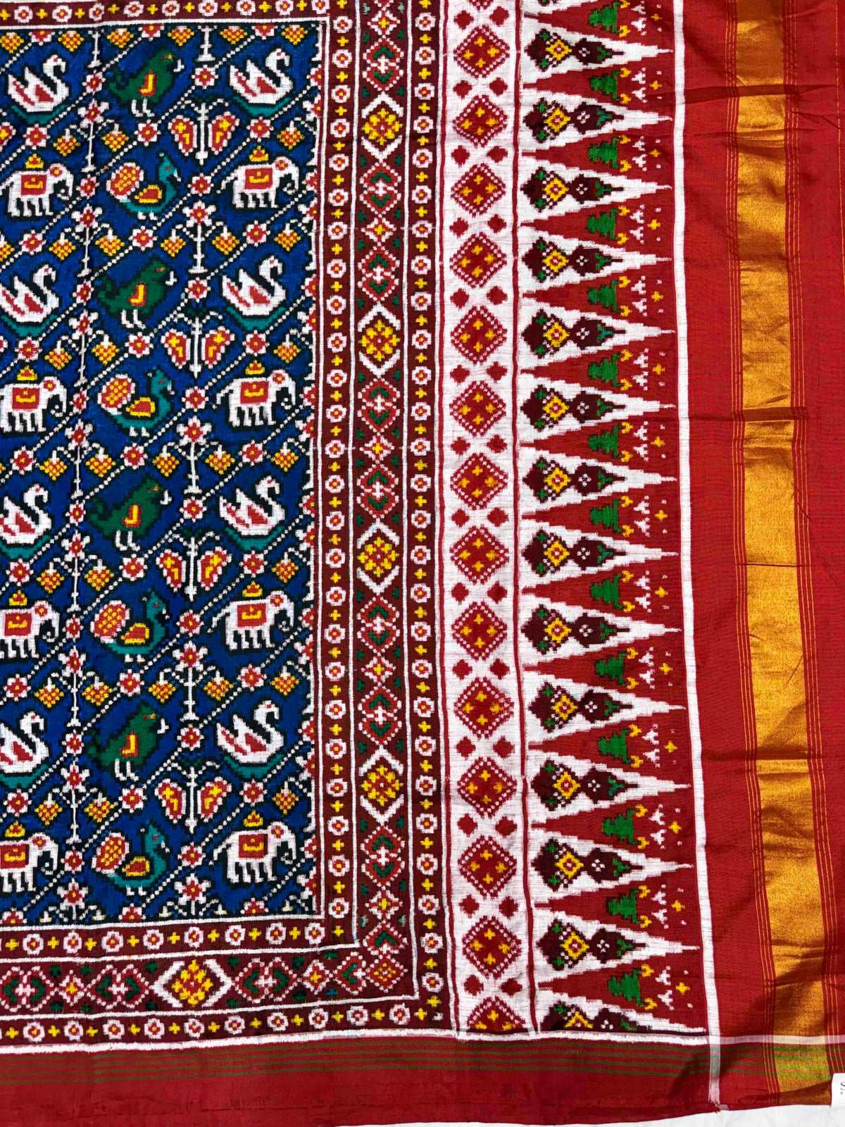 Red & Blue Narikunj Leheriya Double Ikat Patan Patola Saree