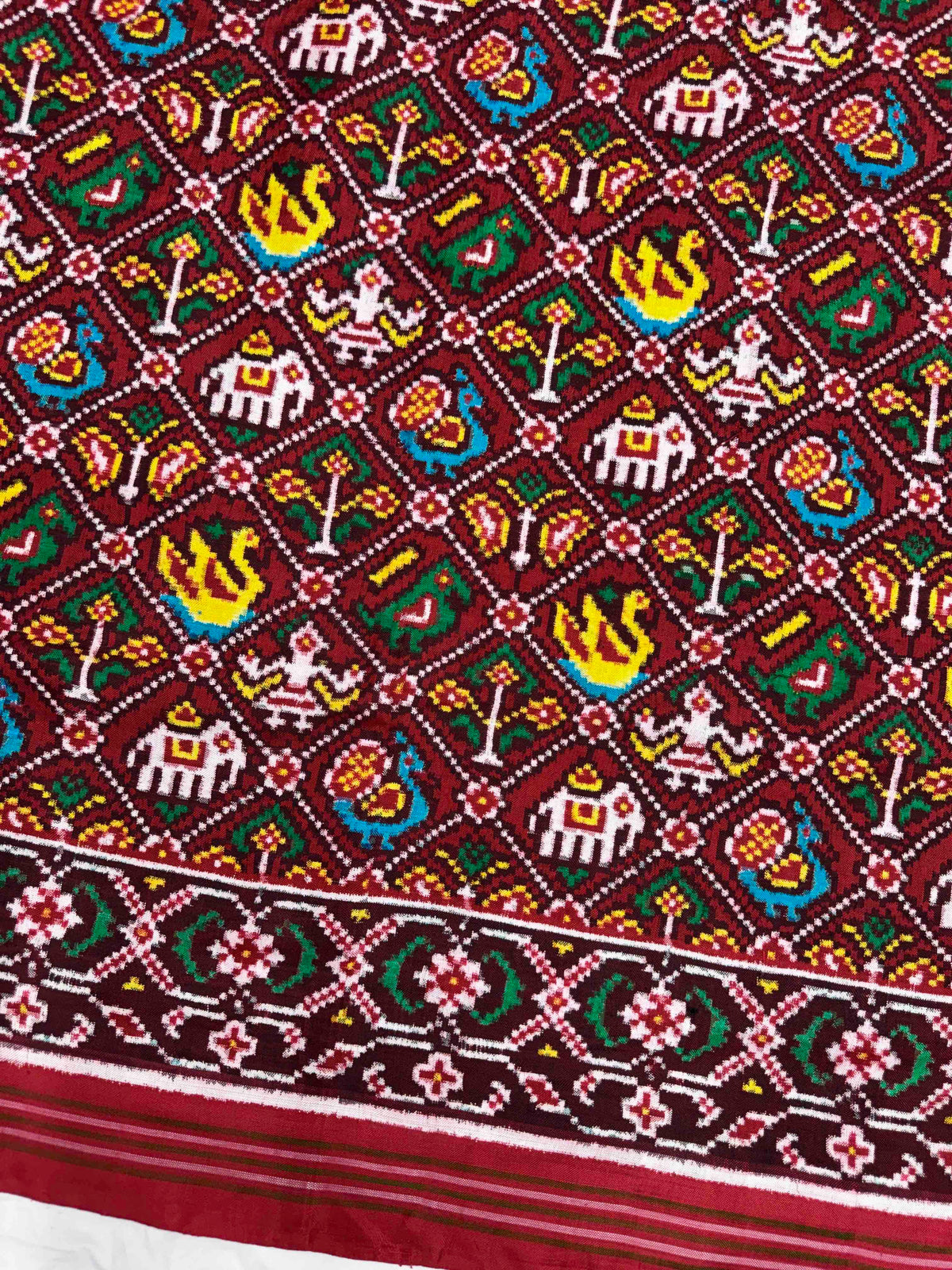 Red Small Narikunj Double Ikat Patan Patola Saree