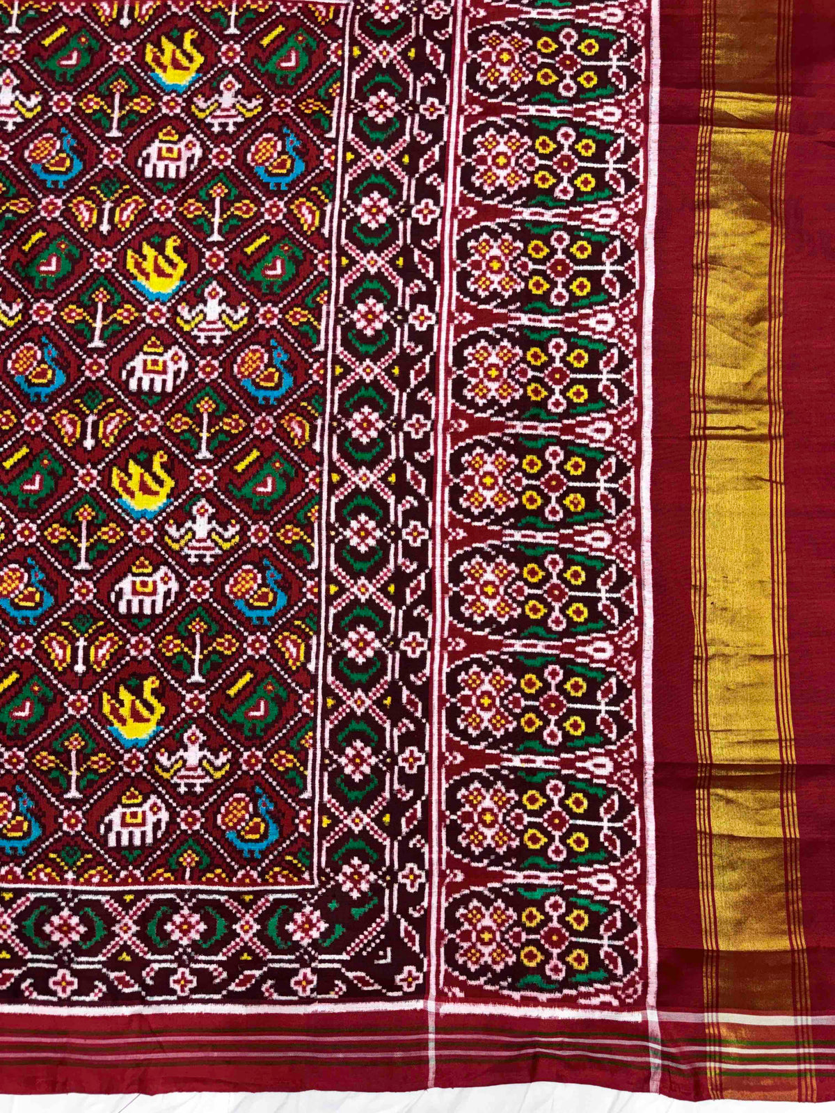 Red Small Narikunj Double Ikat Patan Patola Saree