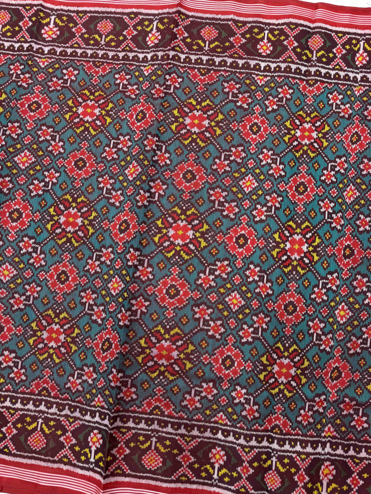 Red & Turquoise Navratan Single Ikat Patan Patola Saree