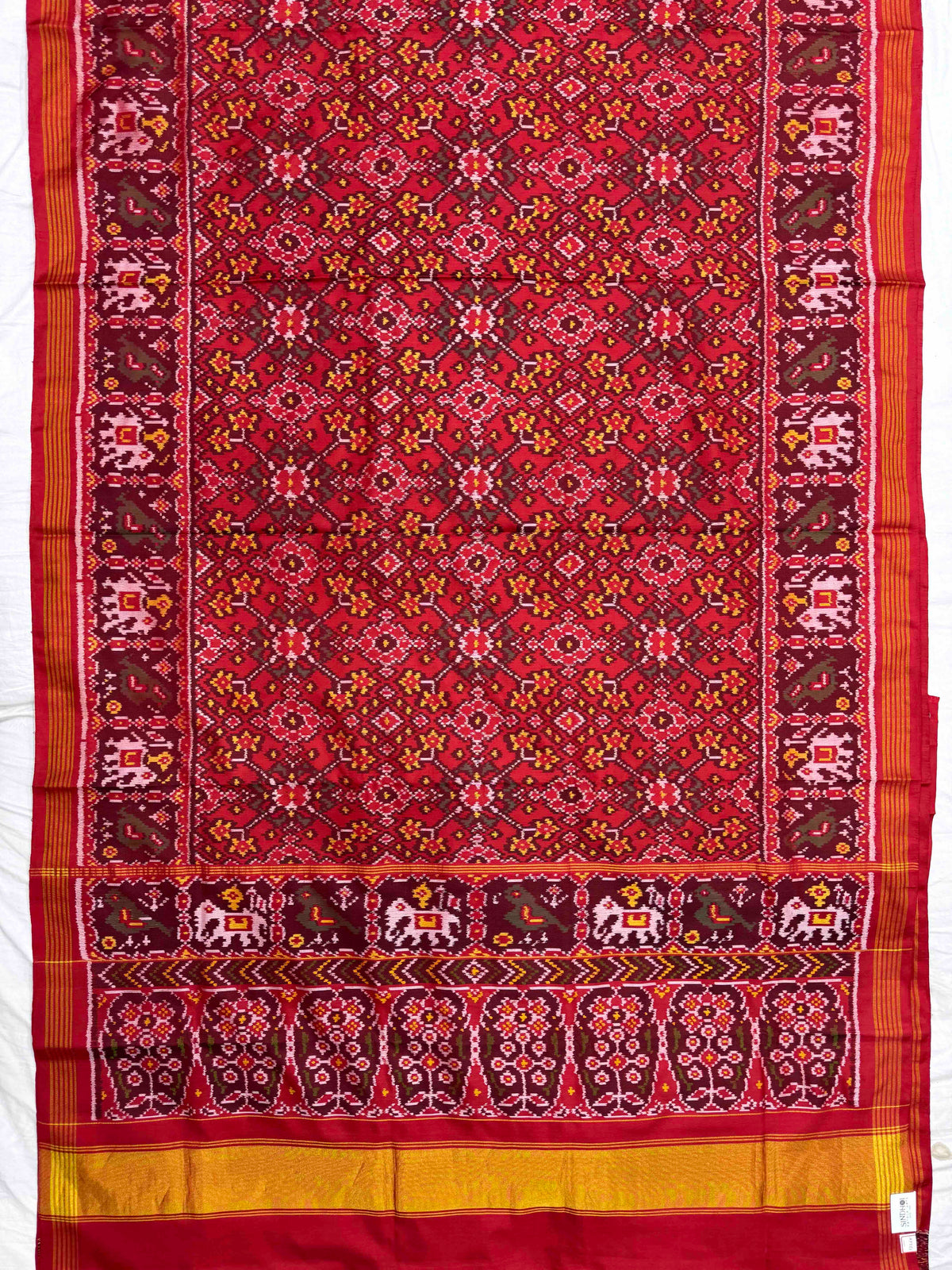 Red Navratan Single Ikat Patan Patola Saree