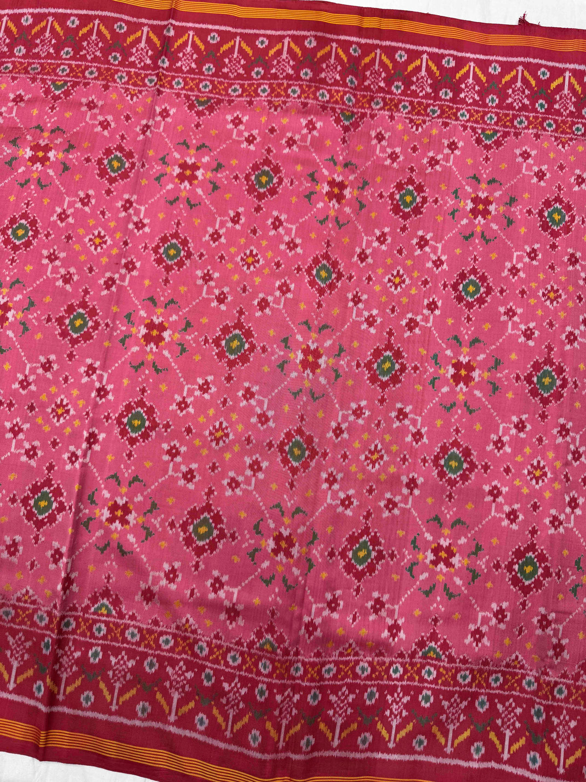 Red & Light Pink Navratan Single Ikat Patan Patola Saree