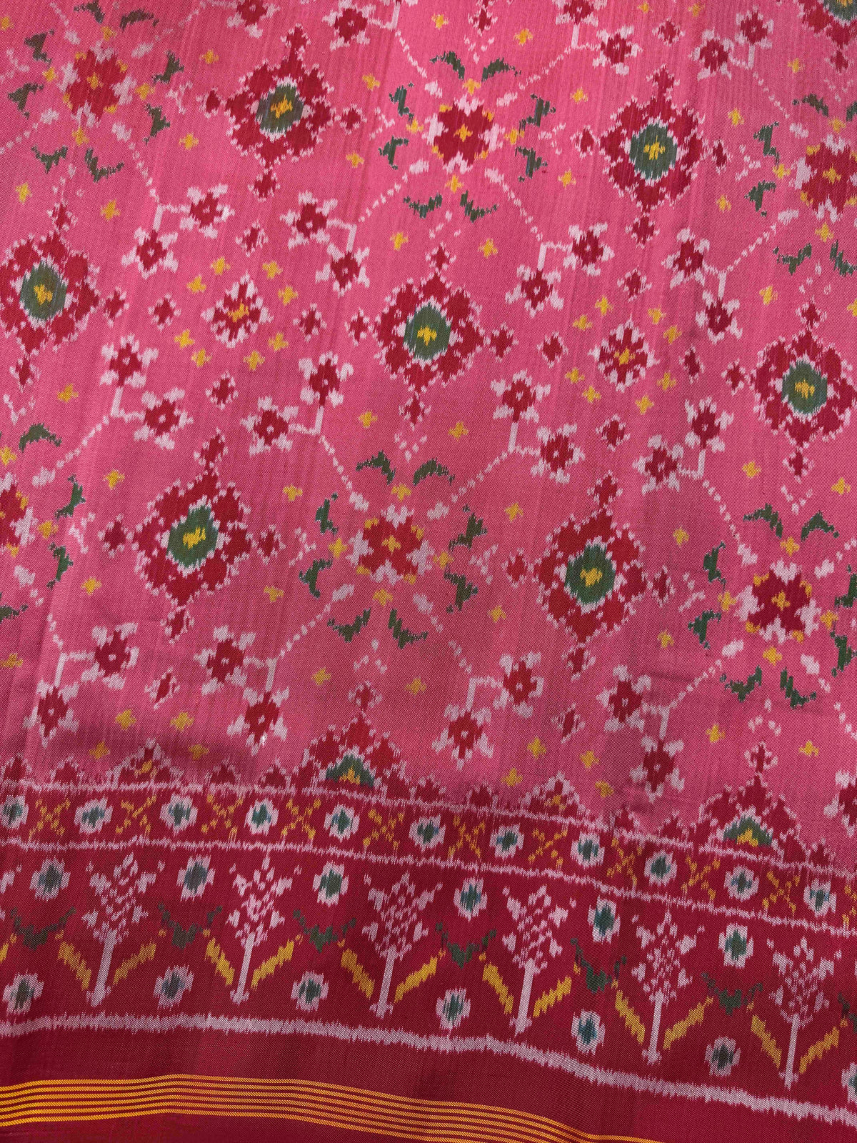 Red & Light Pink Navratan Single Ikat Patan Patola Saree