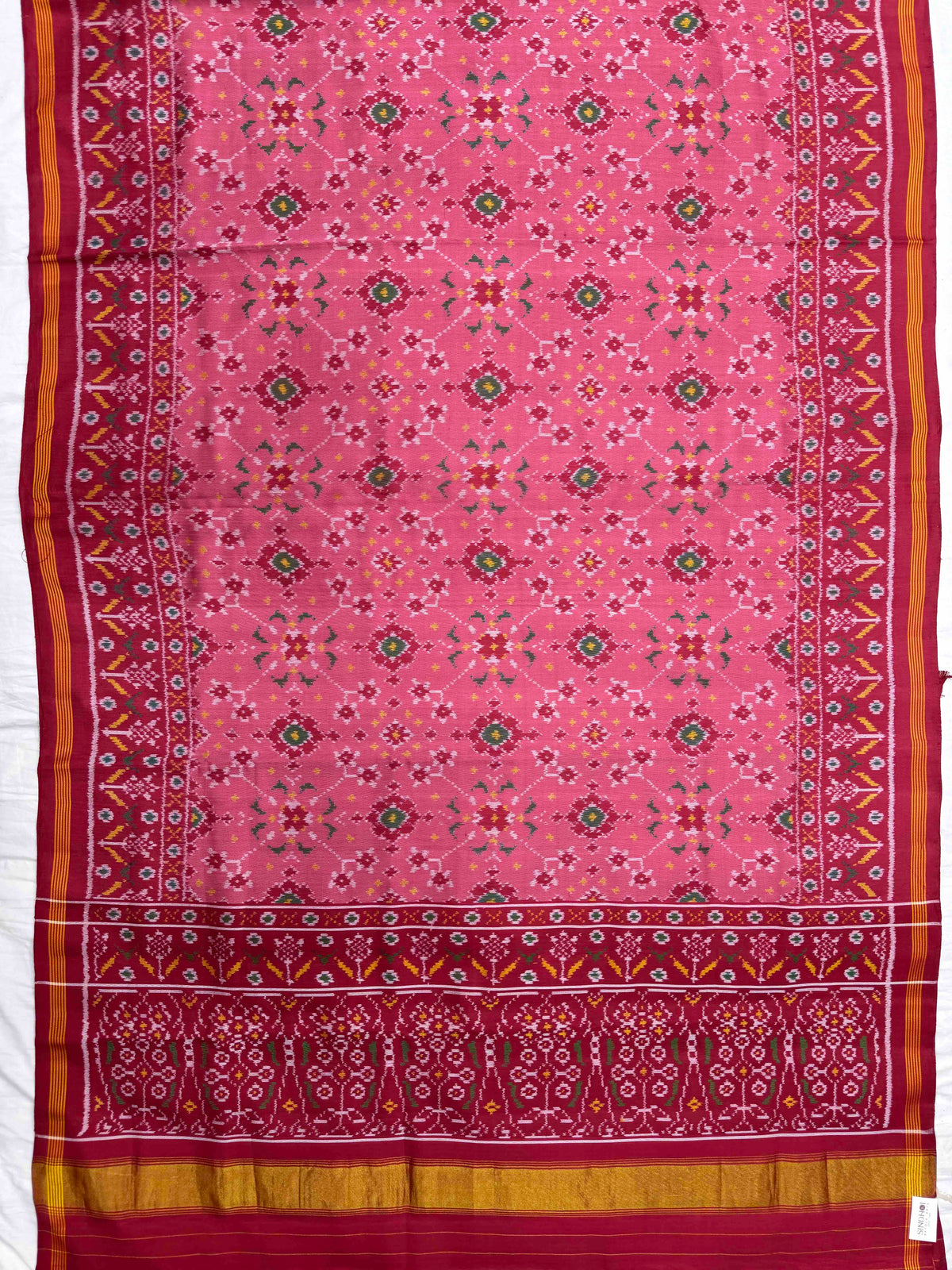 Red & Light Pink Navratan Single Ikat Patan Patola Saree