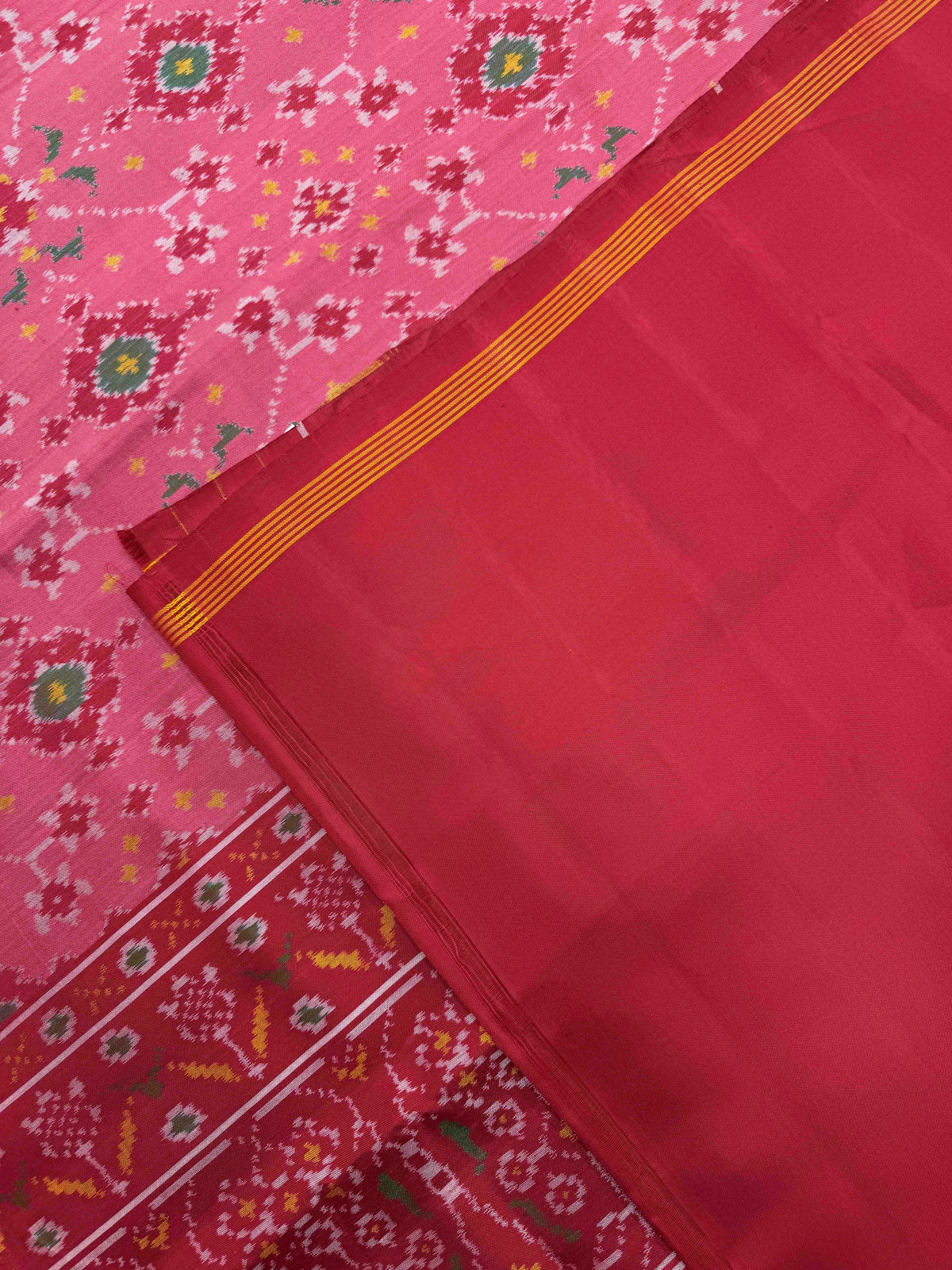 Red & Light Pink Navratan Single Ikat Patan Patola Saree