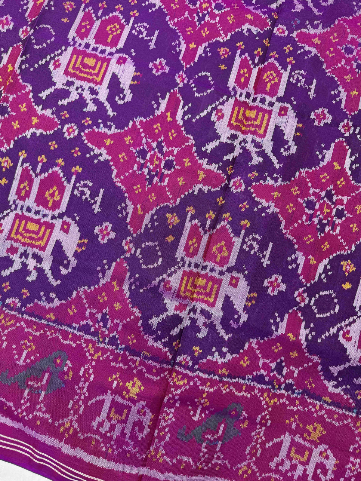 Magenta Purple Elephant Chhabdi Single Ikat Patan Patola Saree
