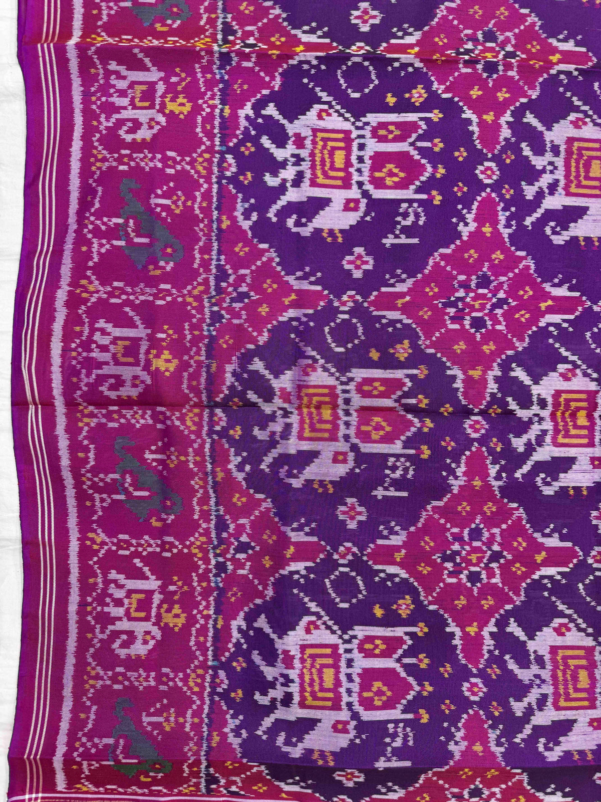 Magenta Purple Elephant Chhabdi Single Ikat Patan Patola Saree