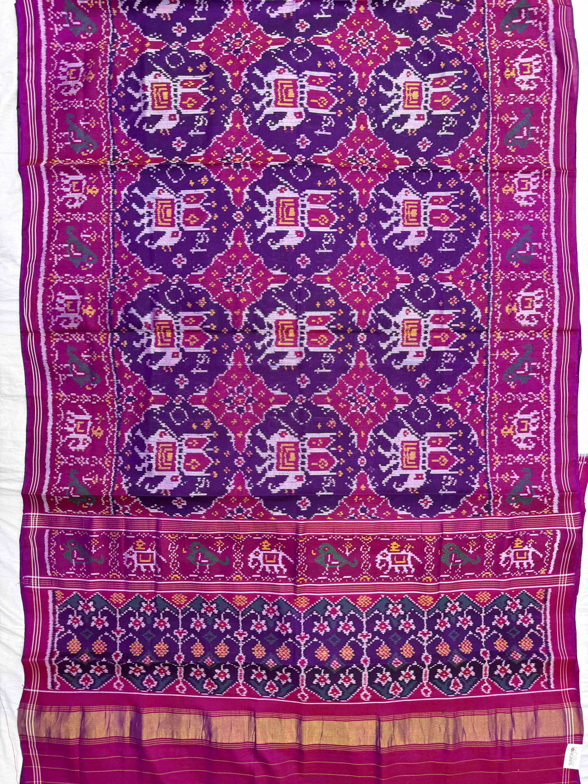 Magenta Purple Elephant Chhabdi Single Ikat Patan Patola Saree