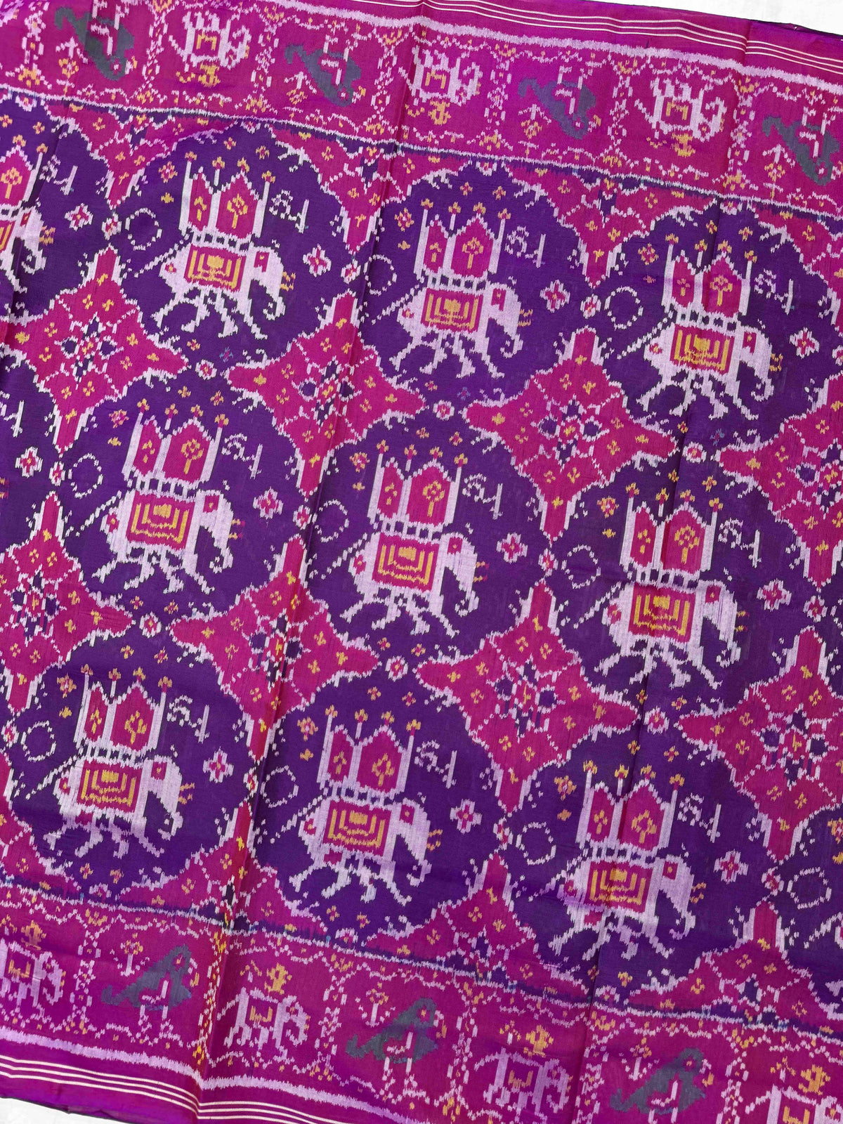 Magenta Purple Elephant Chhabdi Single Ikat Patan Patola Saree