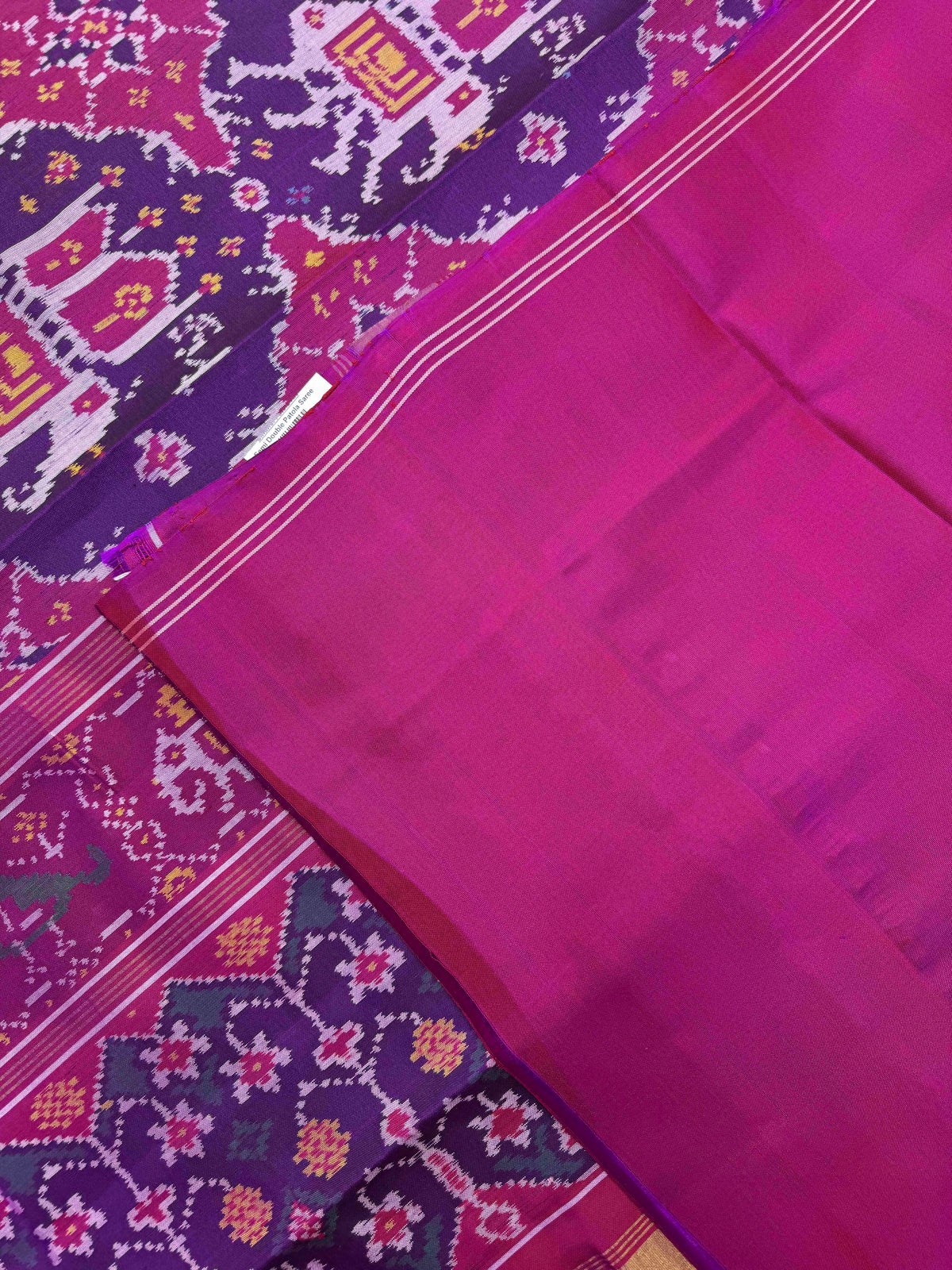 Magenta Purple Elephant Chhabdi Single Ikat Patan Patola Saree