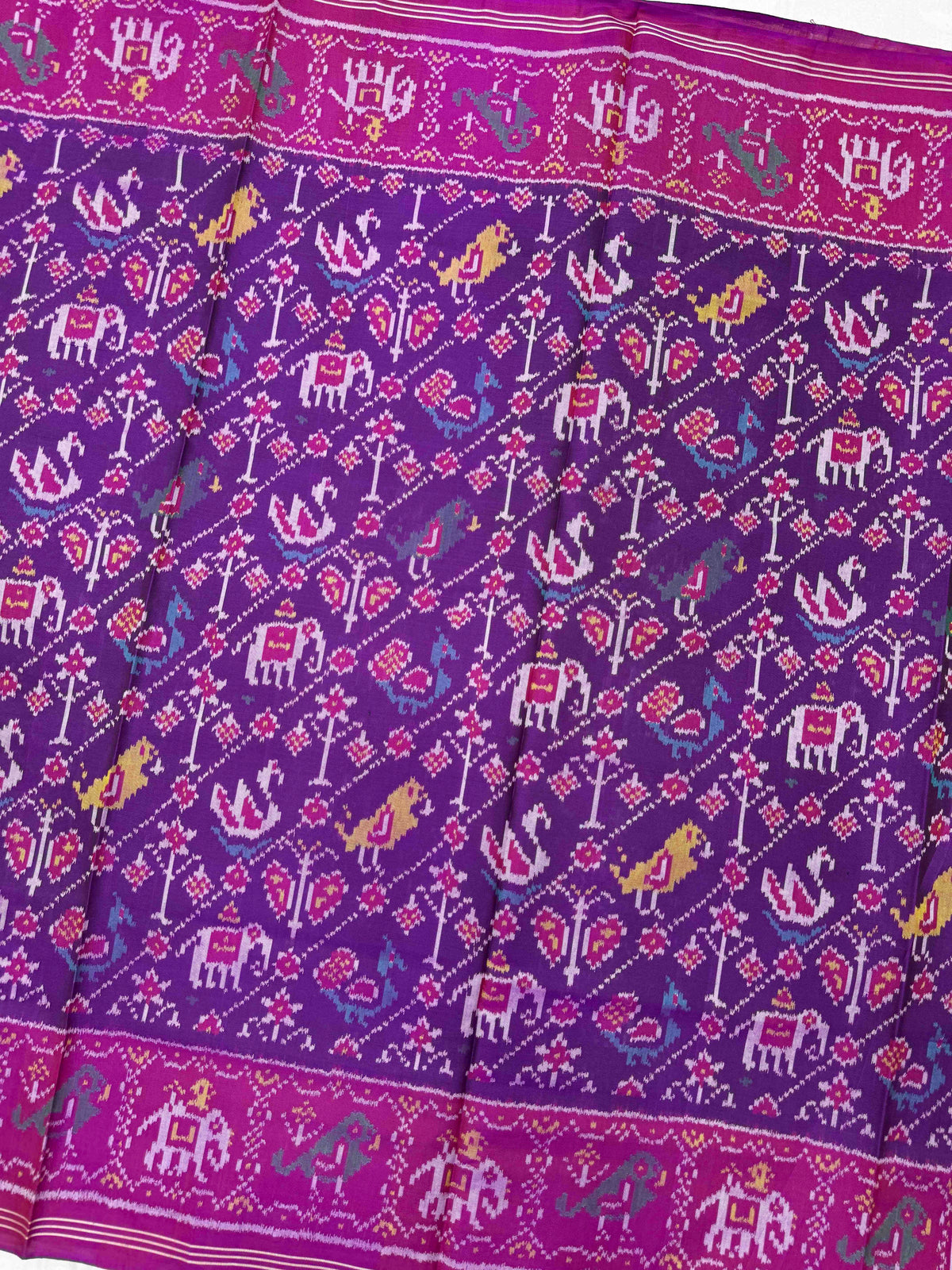 Pink & Purple Small Narikunj Leheriya Single Ikat Patan Patola Saree