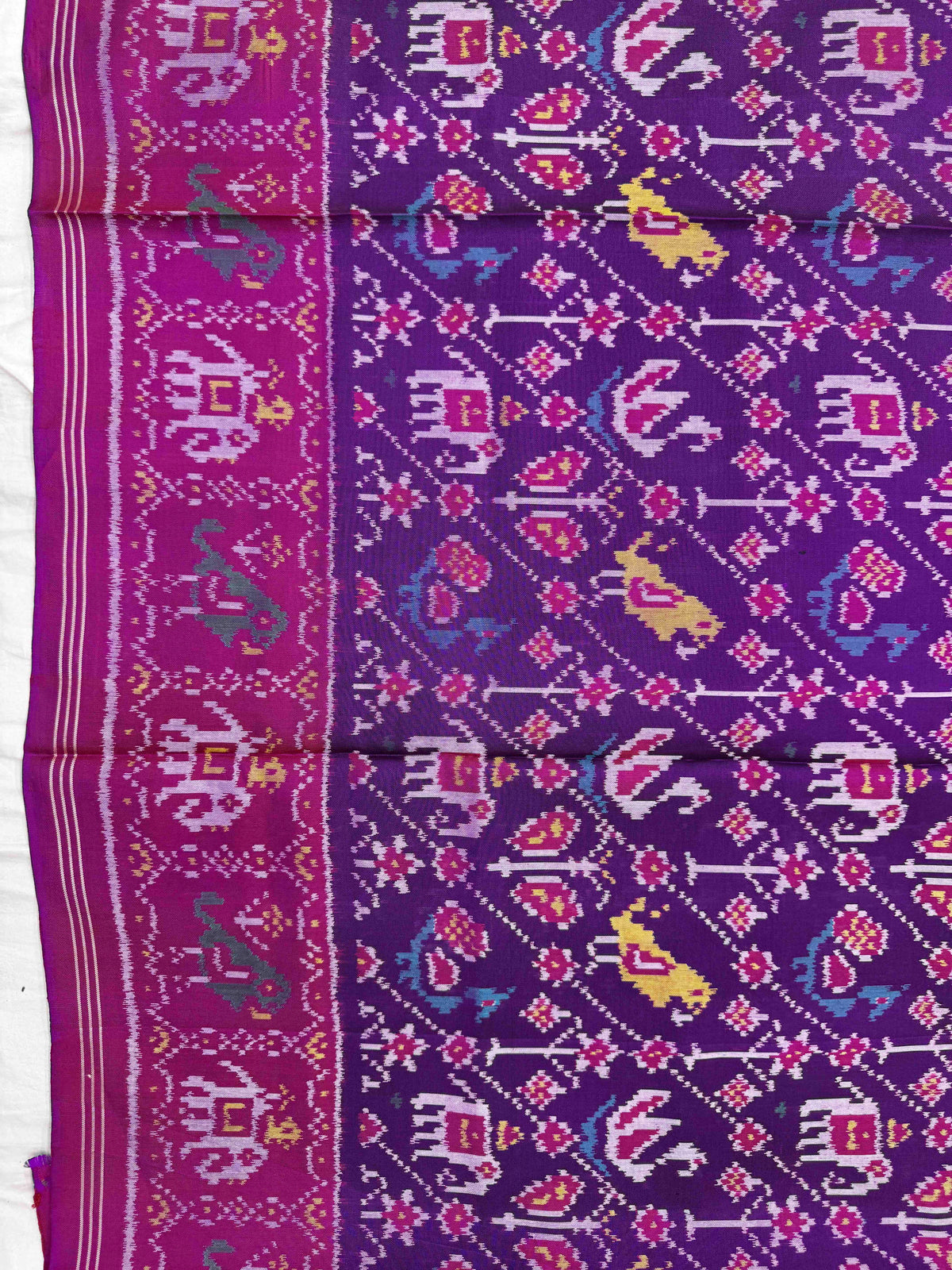 Pink & Purple Small Narikunj Leheriya Single Ikat Patan Patola Saree