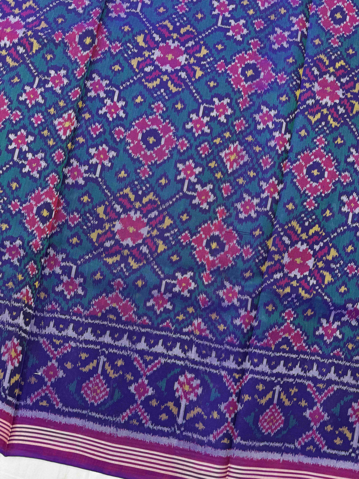 Purple & Turquoise Navratan Single Ikat Patan Patola Saree