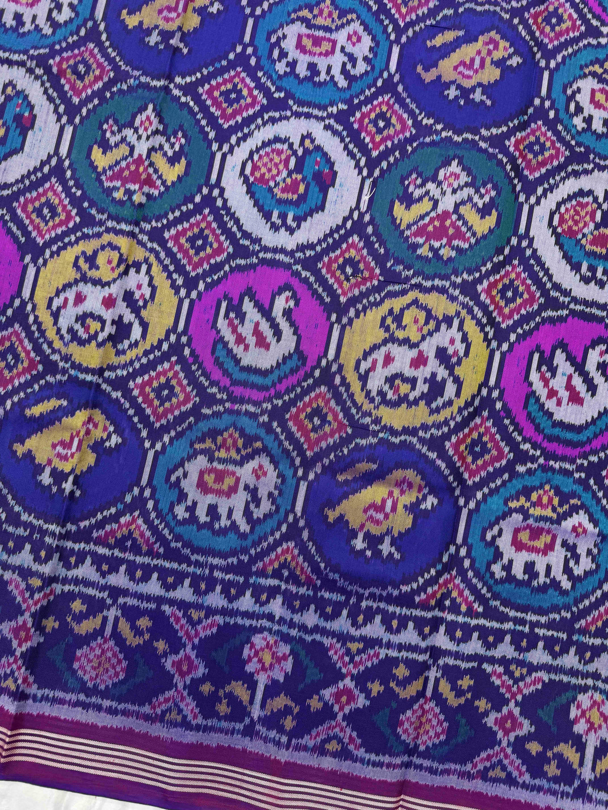 Purple & Multicolor Small Circle Narikunj Single Ikat Patan Patola Saree