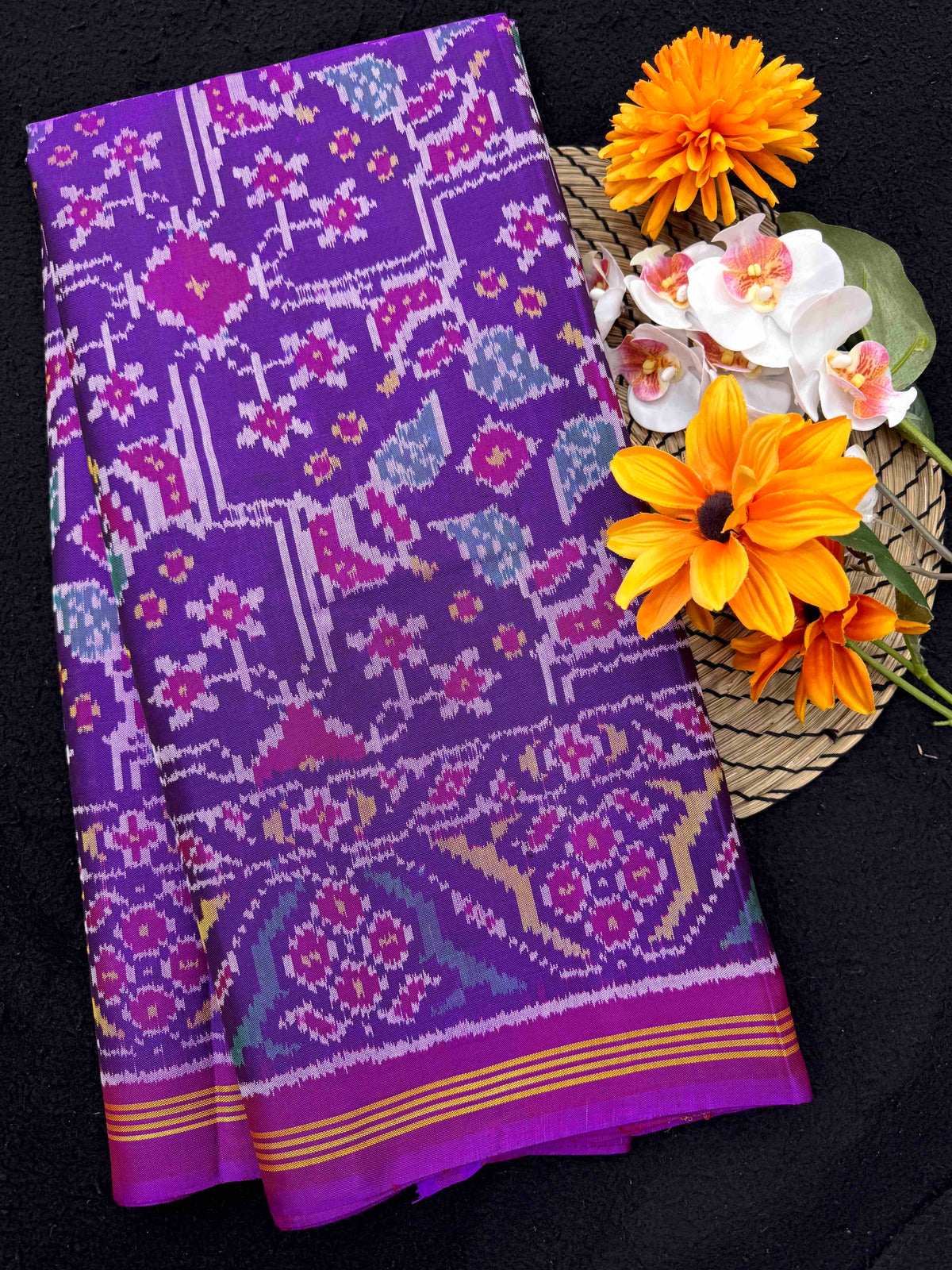 Purple Fancy Navratan Single Ikat Patan Patola Saree