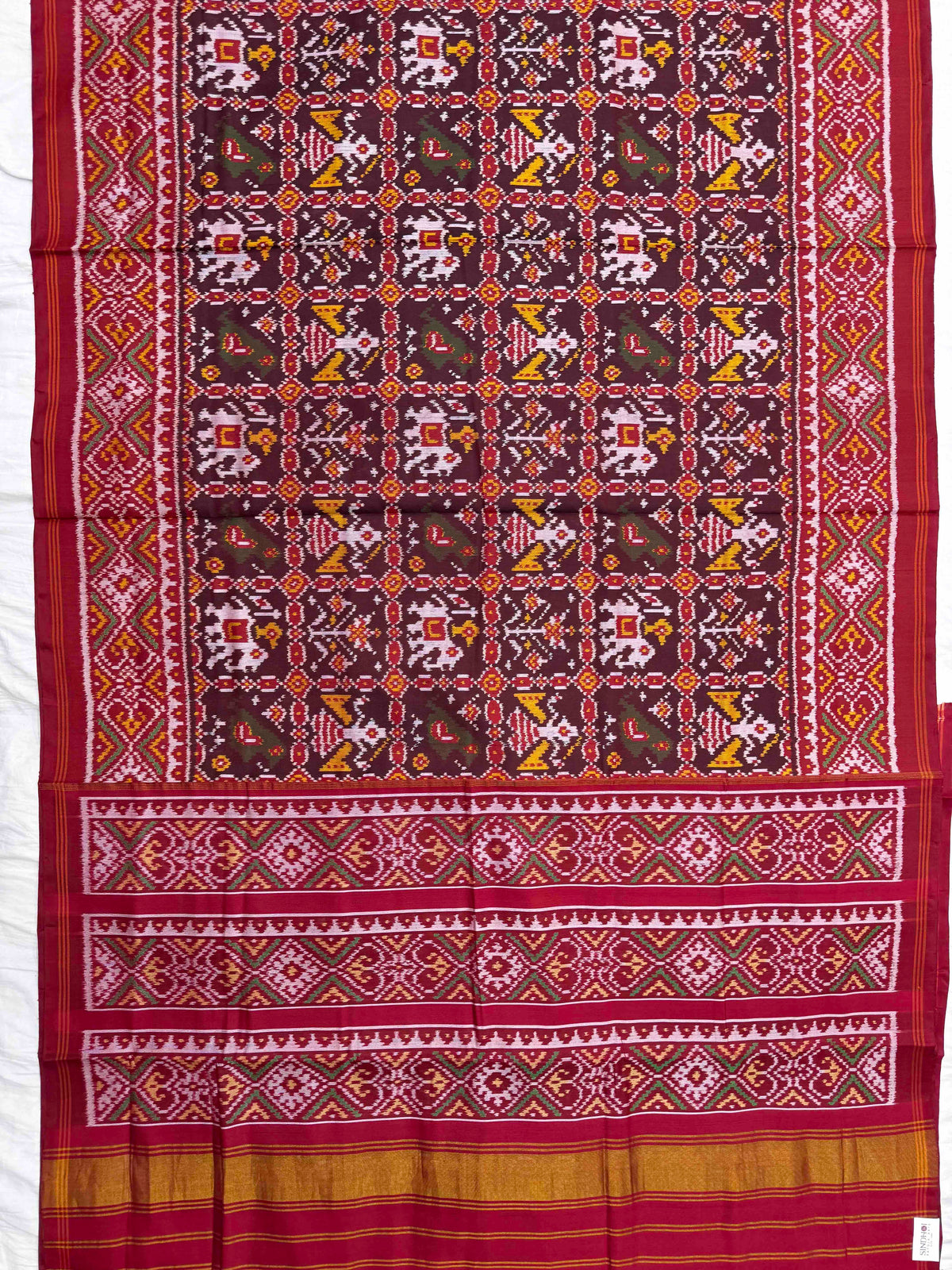 Red & Maroon Narikunj Single Ikat Patan Patola Saree
