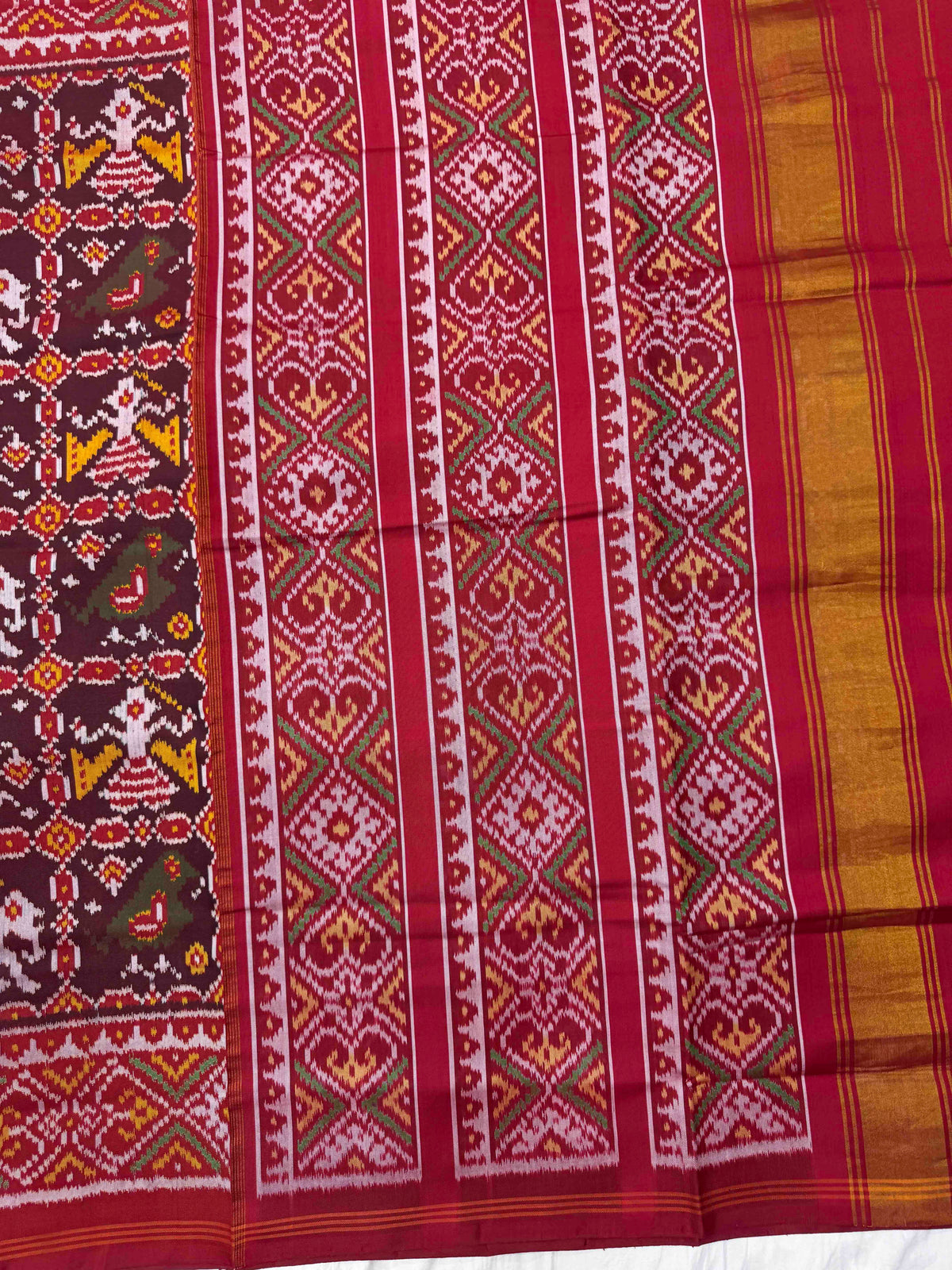 Red & Maroon Narikunj Single Ikat Patan Patola Saree