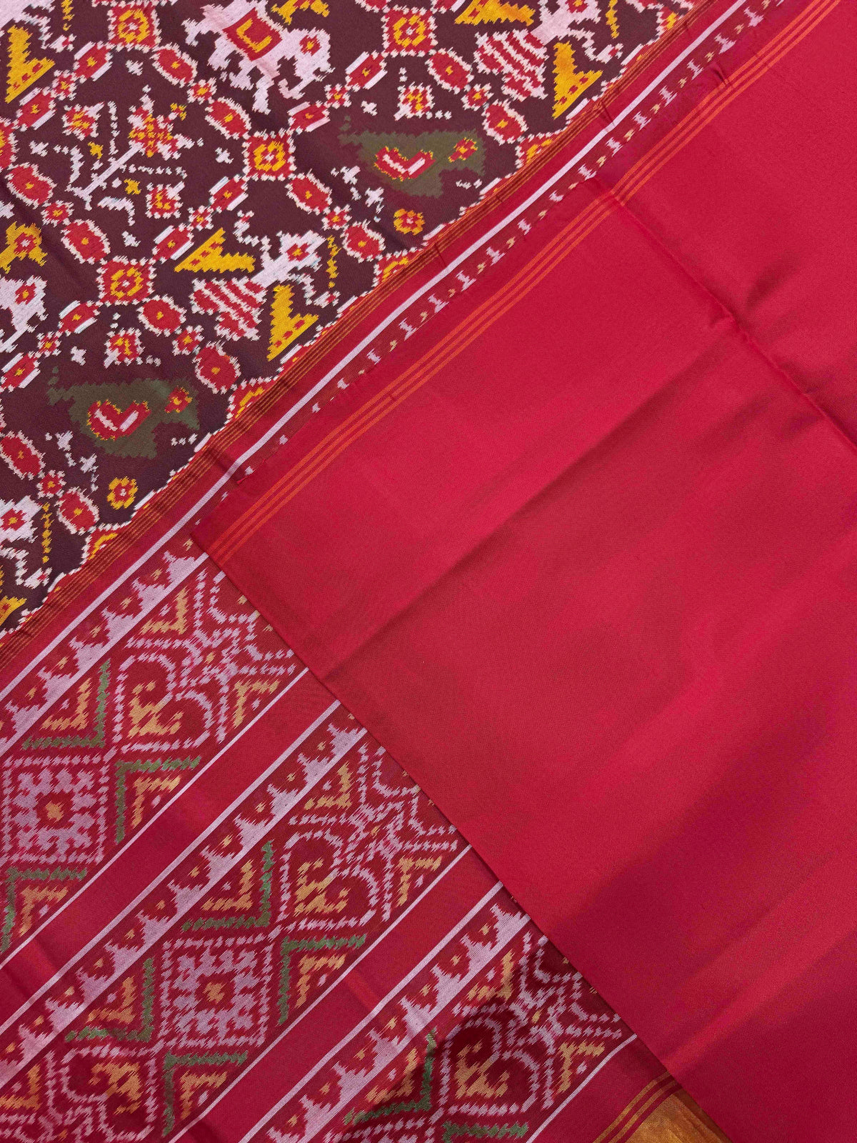 Red & Maroon Narikunj Single Ikat Patan Patola Saree