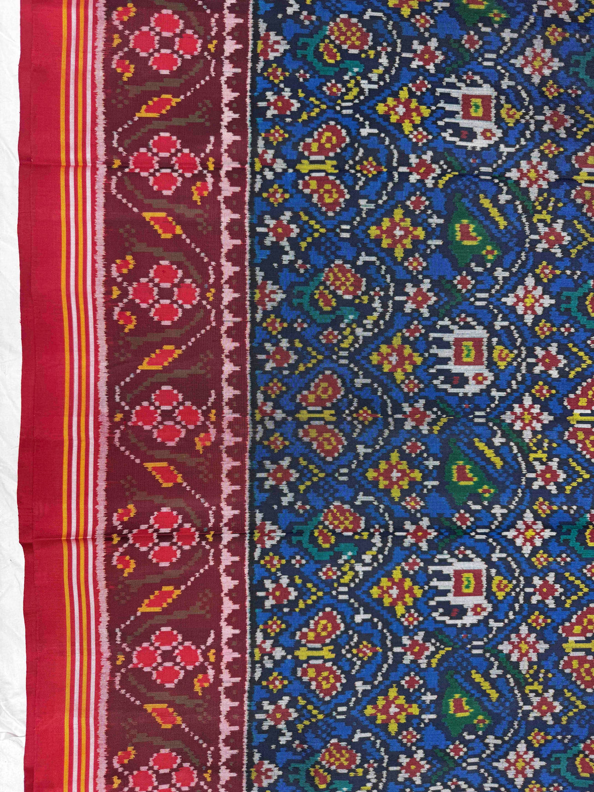 Red & Blue Small Fancy Narikunj Single Ikat Patan Patola Saree