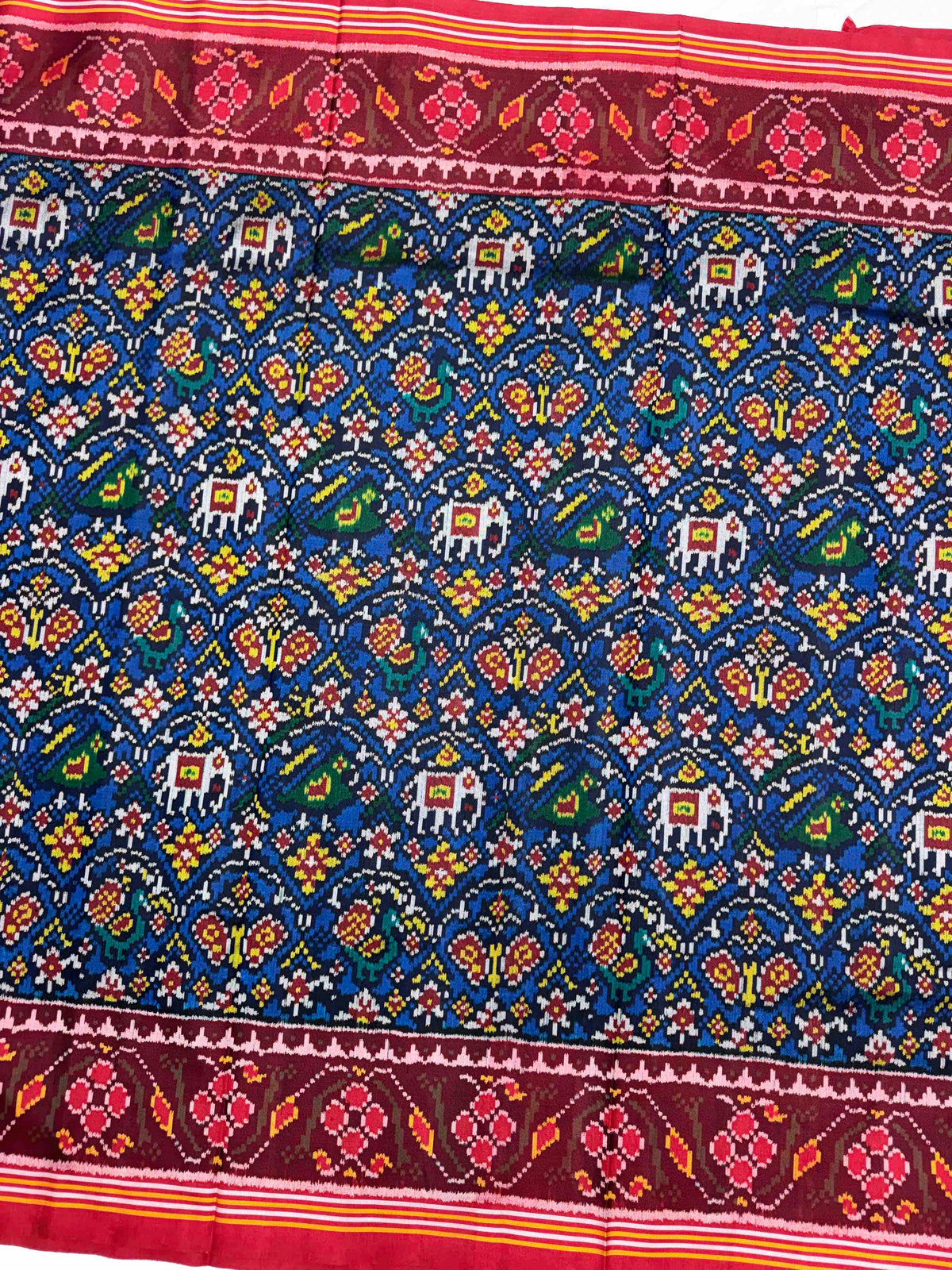Red & Blue Small Fancy Narikunj Single Ikat Patan Patola Saree