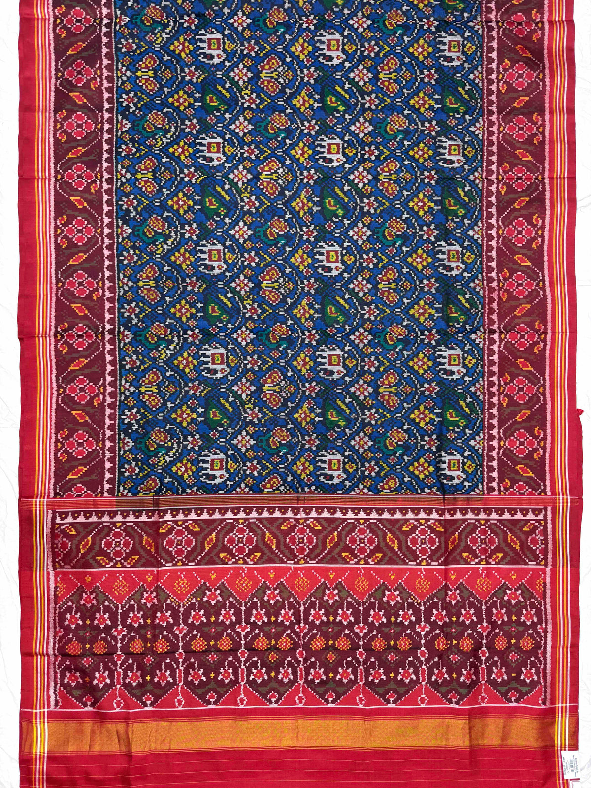 Red & Blue Small Fancy Narikunj Single Ikat Patan Patola Saree