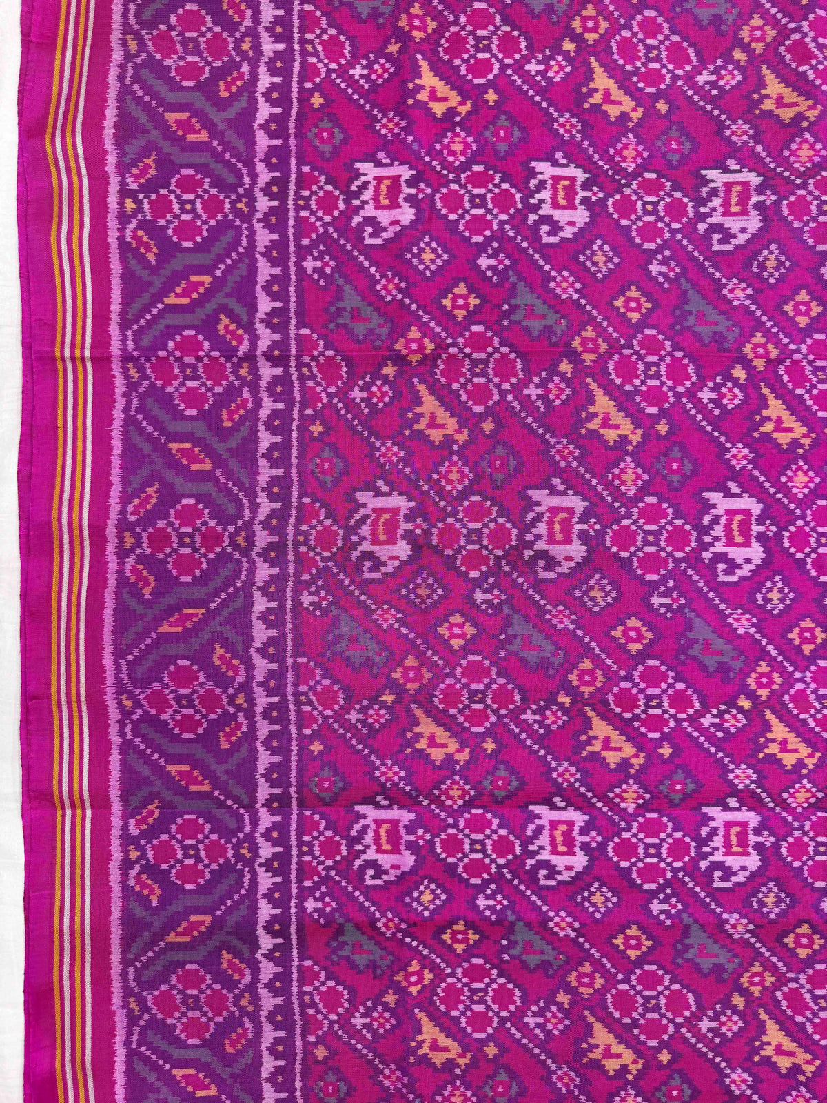 Pink Small Narikunj Flower Leheriya Single Ikat Patan Patola Saree