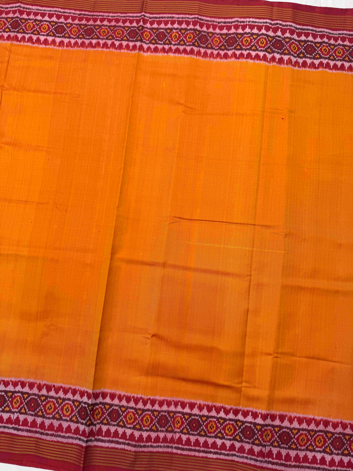 Red & Mustard Plain Single Ikat Patan Patola Saree